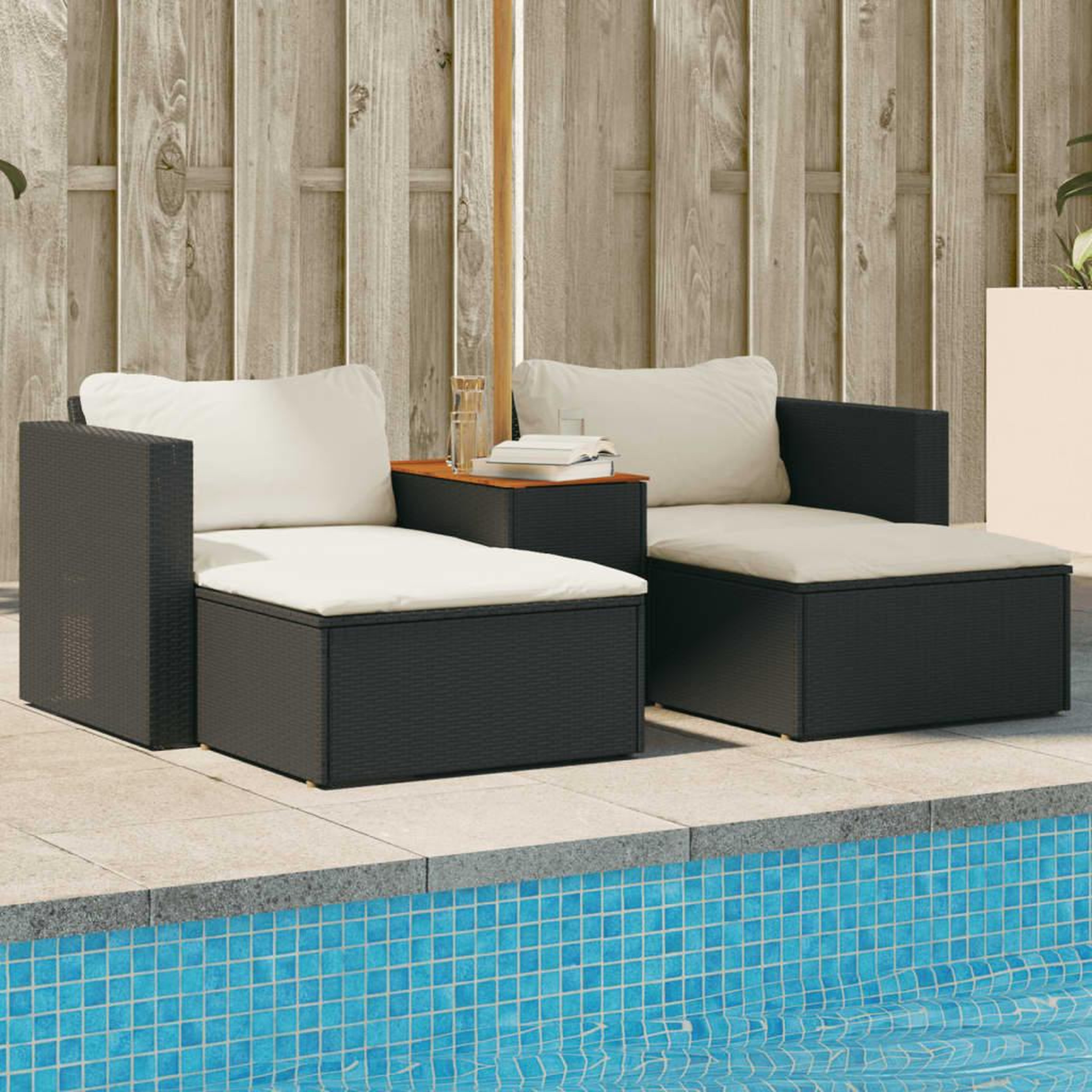 VIDAXL Salon de jardin 5 pcs avec coussins noir resine tressee acacia