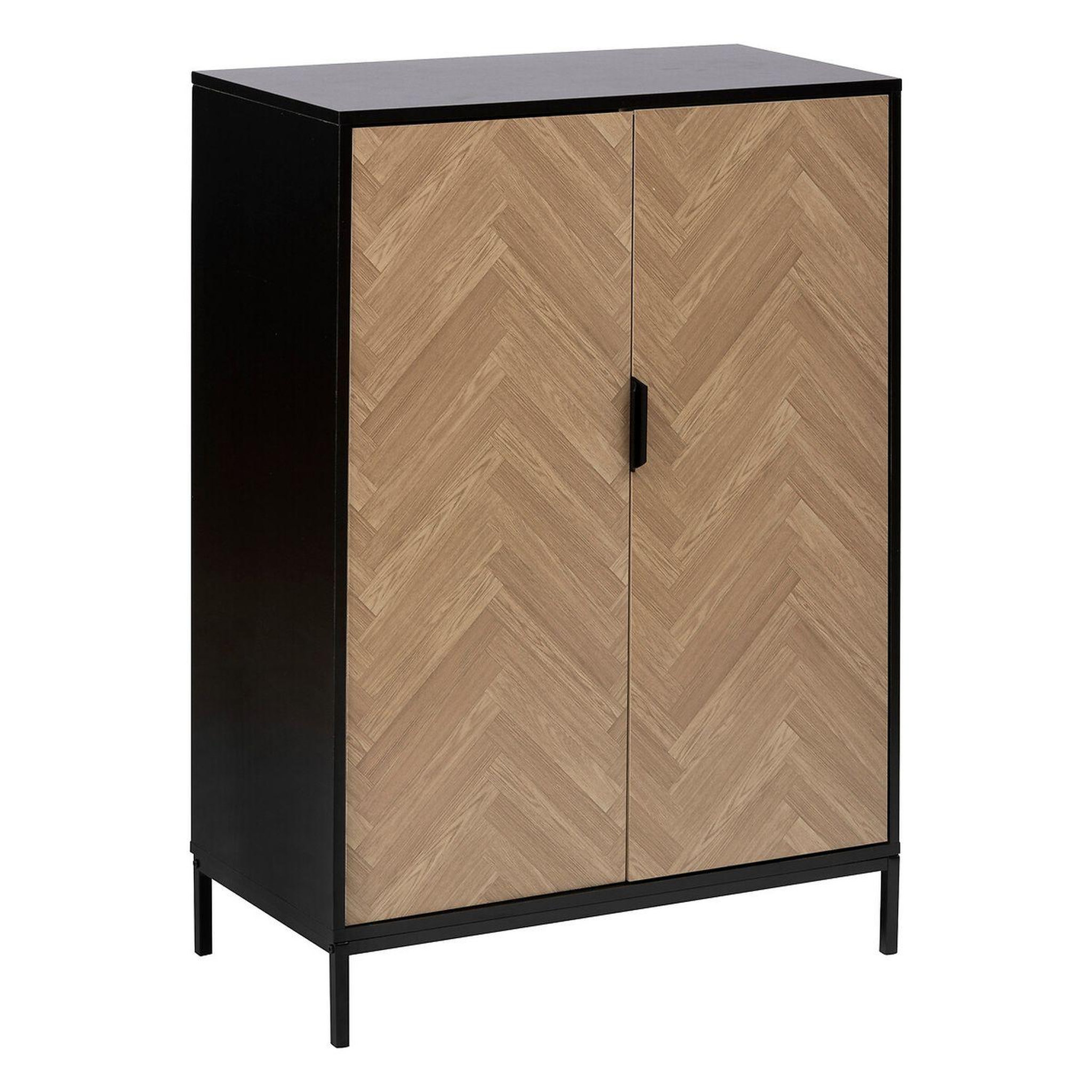 FIVE Buffet 2 portes en bois et métal chevrons - beige et noir