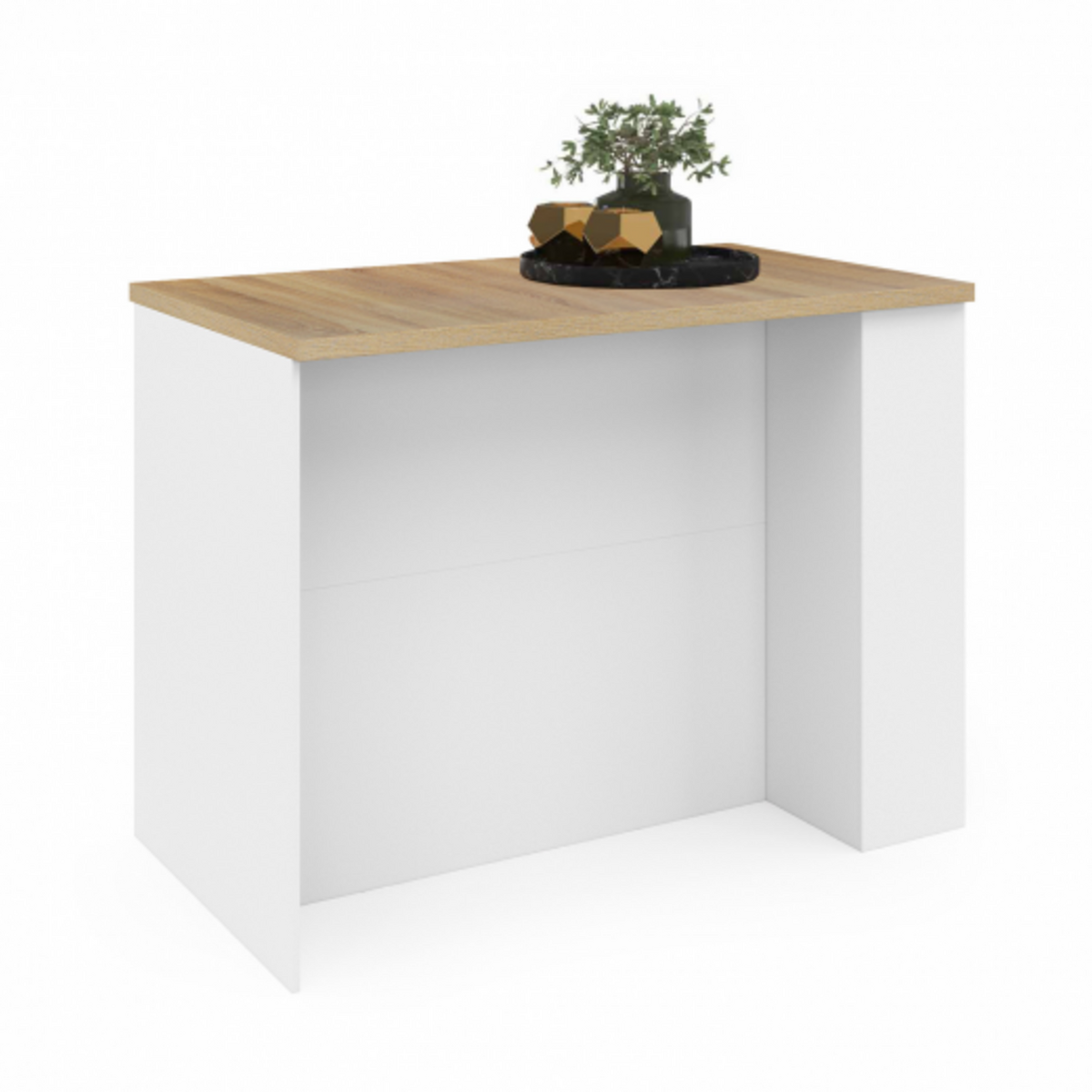 ID MARKET Ilot central TIBO 120 cm bois blanc avec plan de travail façon hêtre
