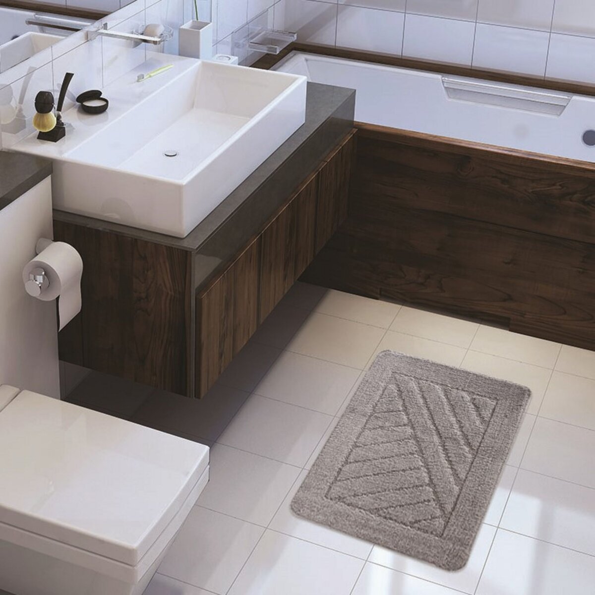 Tapis de bain en coton uni briques envers latexé anti dérapant 1100 gr/m²