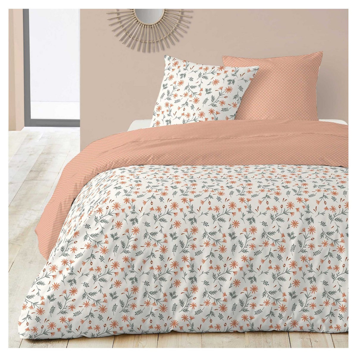ACTUEL  Parure housse de couette fantaisie en coton 57 fils motif floral