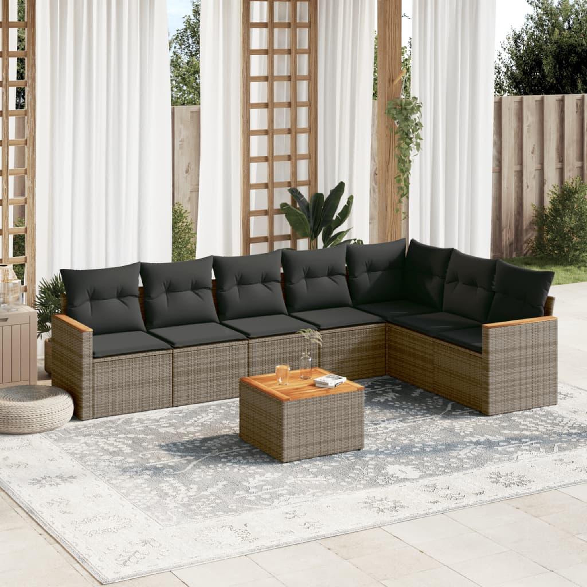 VIDAXL Salon de jardin 8 pcs avec coussins gris resine tressee