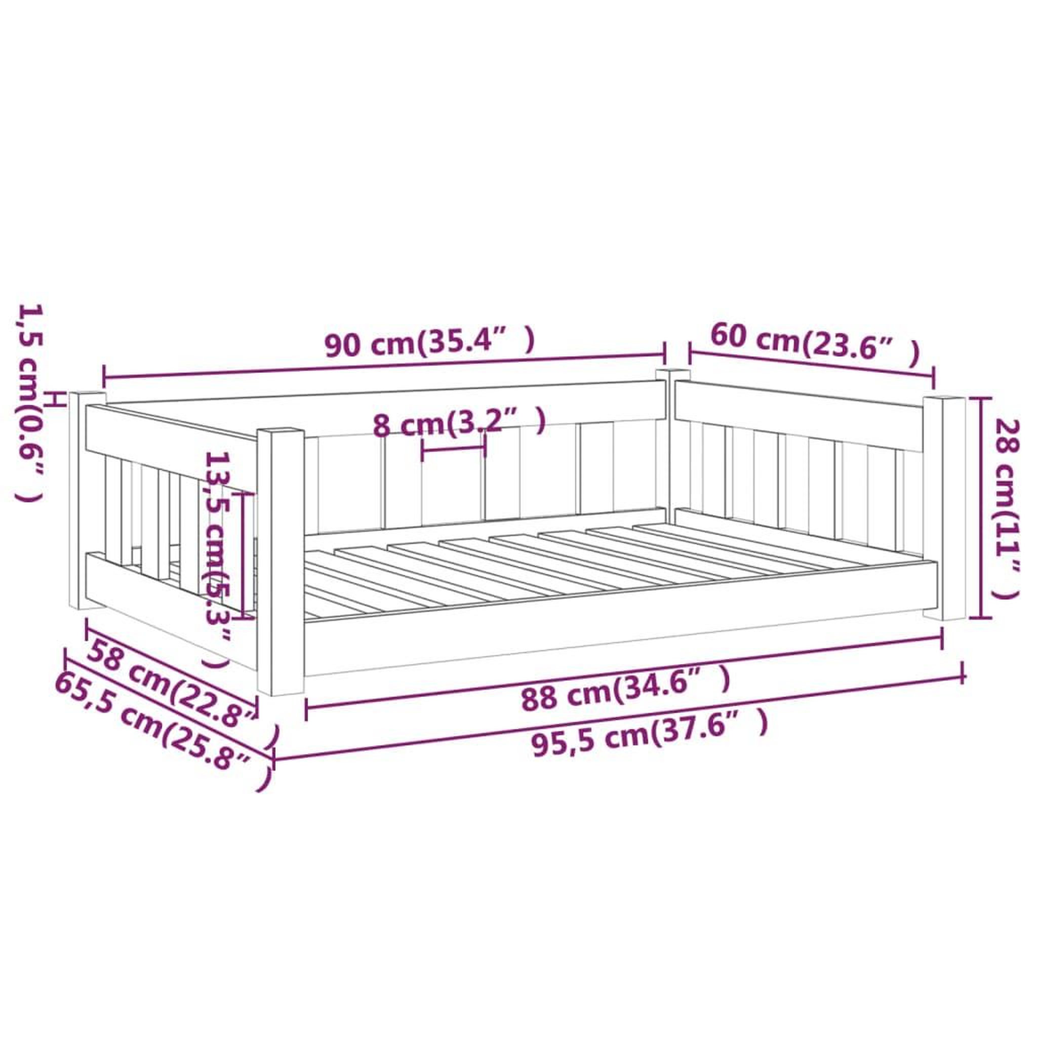 Voir la diapositive 6 : VIDAXL Lit pour chien 95,5x65,5x28 cm bois de pin solide