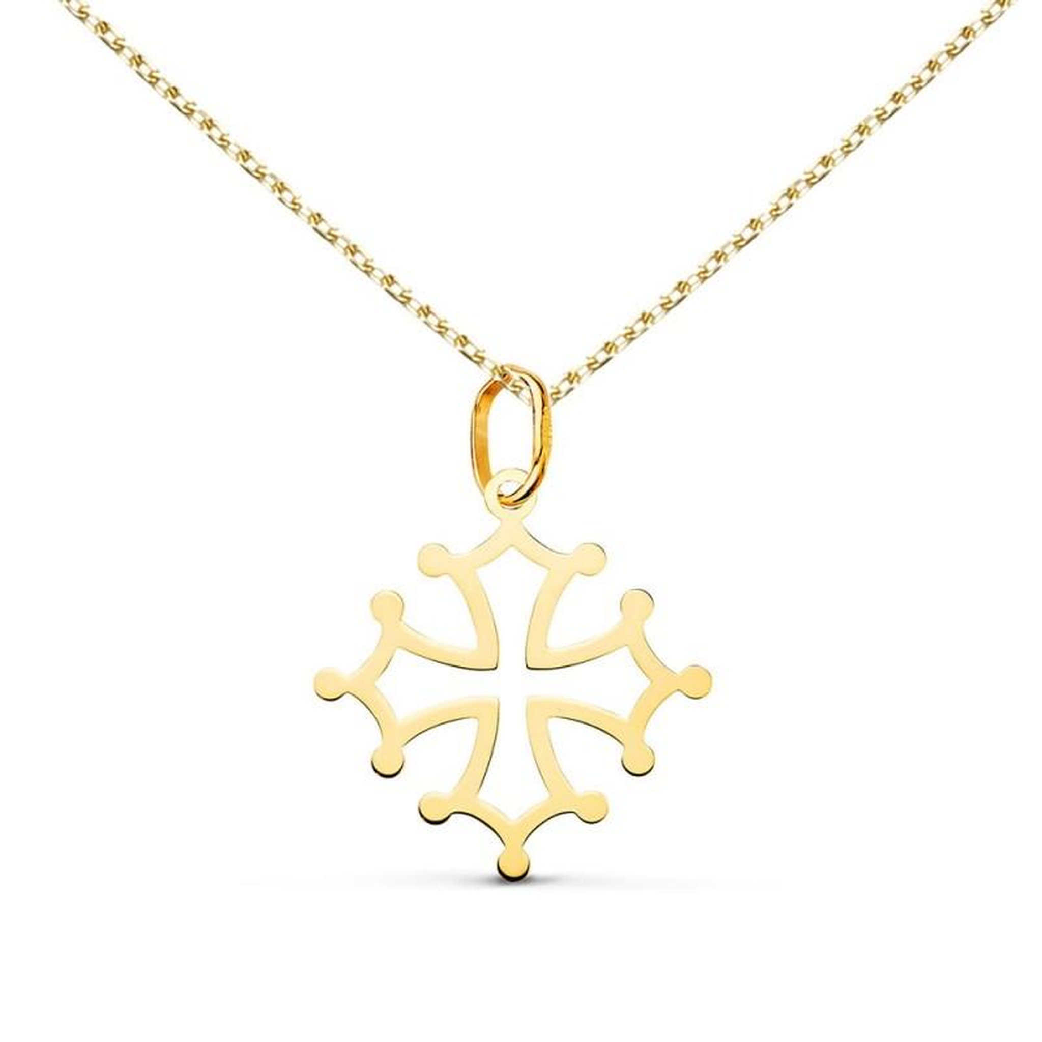 L'ATELIER D'AZUR Collier - Médaille Croix Occitane Or 18 Carats 750/000 Jaune - Chaine Dorée