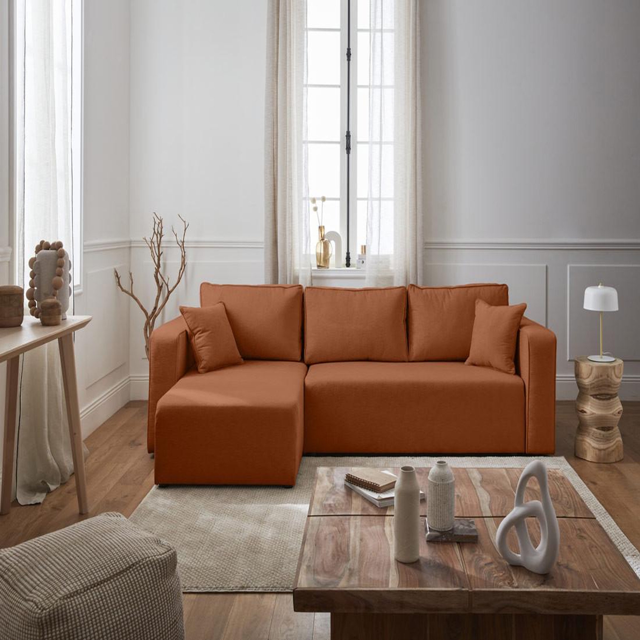Voir la diapositive 6 : BEST MOBILIER Topaze - canapé d'angle réversible - 4 places - convertible avec coffre - en tissu