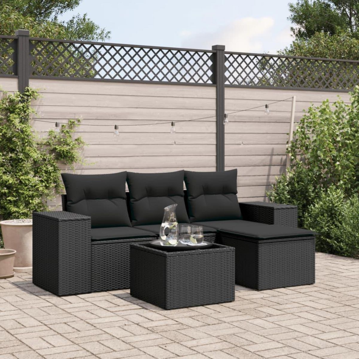 VIDAXL Salon de jardin 5 pcs avec coussins noir resine tressee