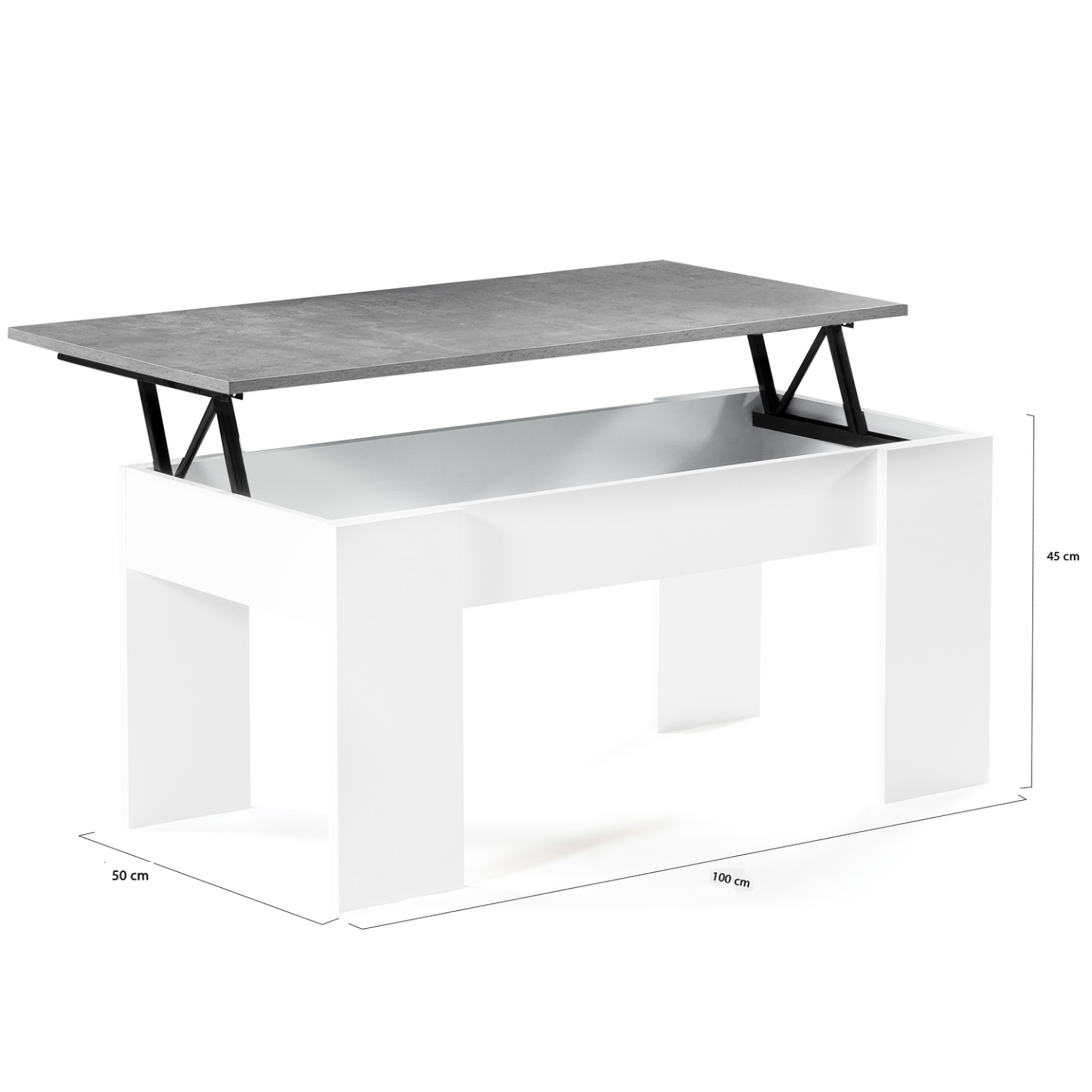 Voir la diapositive 5 : ID MARKET Table basse plateau relevable rectangulaire tara bois blanc et effet béton