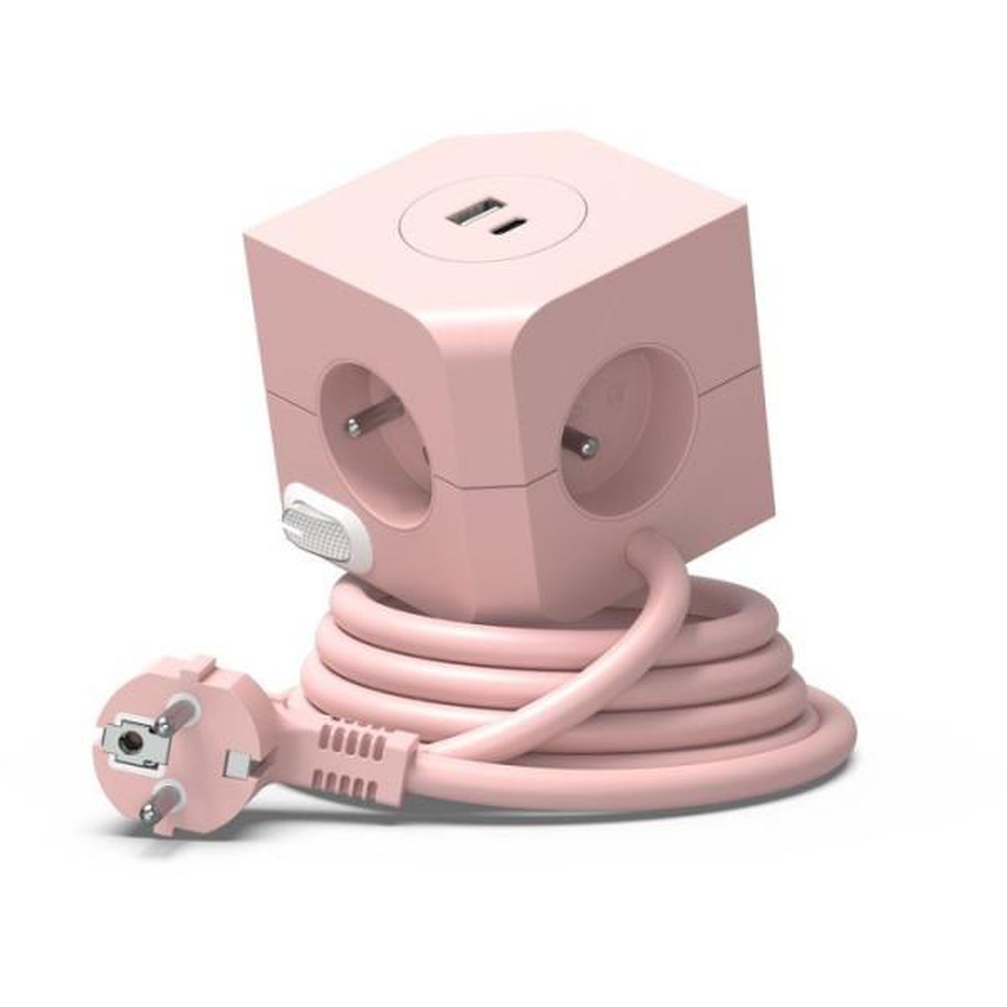 LINK2HOME Cube multiprise avec double port usb - link2home - 4 prises secteur 16a - 2 ports usb - 3680 w max - rose