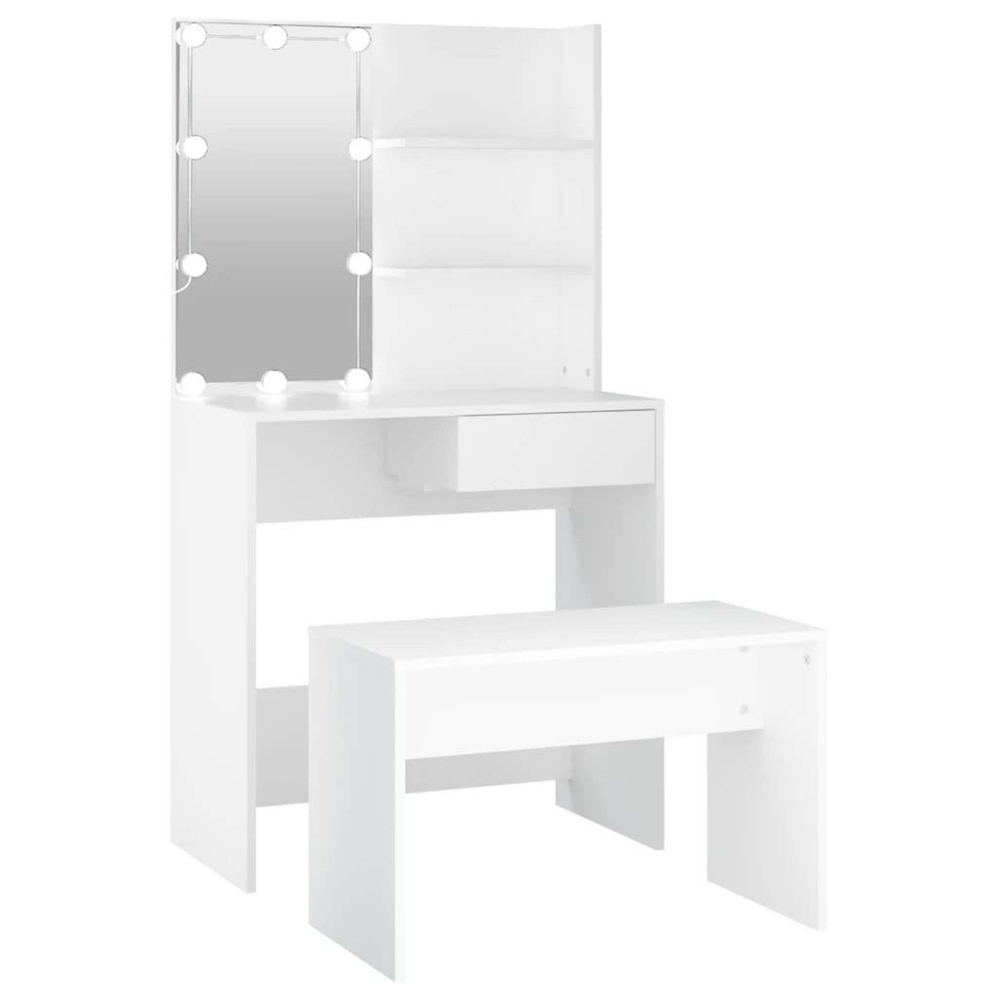 Voir la diapositive 2 : VIDAXL Ensemble de coiffeuse avec LED Blanc Bois d'ingenierie