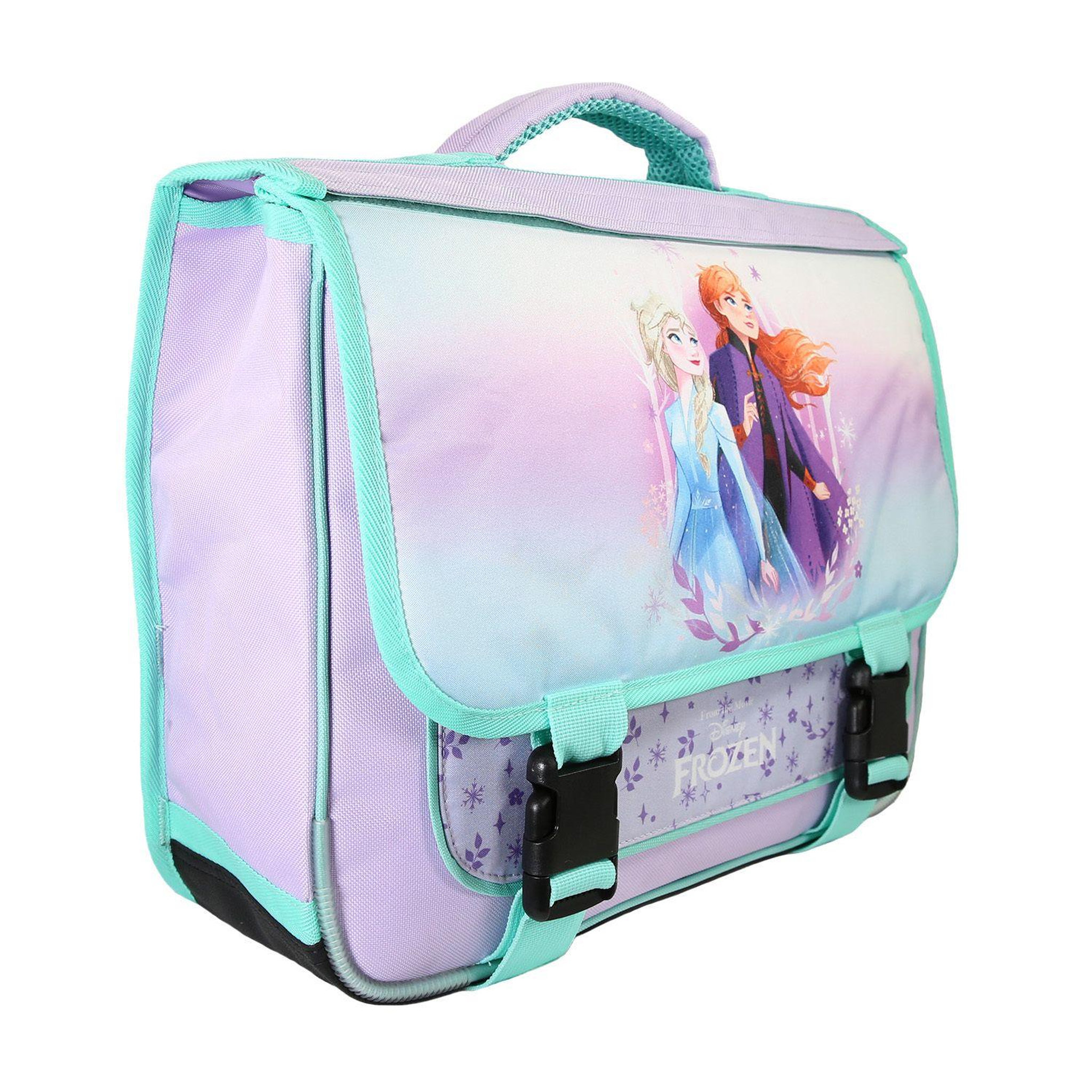Voir la diapositive 2 : Bagtrotter Bagtrotter - La Reine des Neiges - Frozen - Disney - Cartable 38cm  -  Violet  - 2 Compartiments  - 1 Poche Sous Rabat - Bretelles Matelassés - Fond Renforcé - Dos Matelassé -  Rabat Réversible - 38x13x34cm - Matière Polyester - Cartable Scolaire Pri