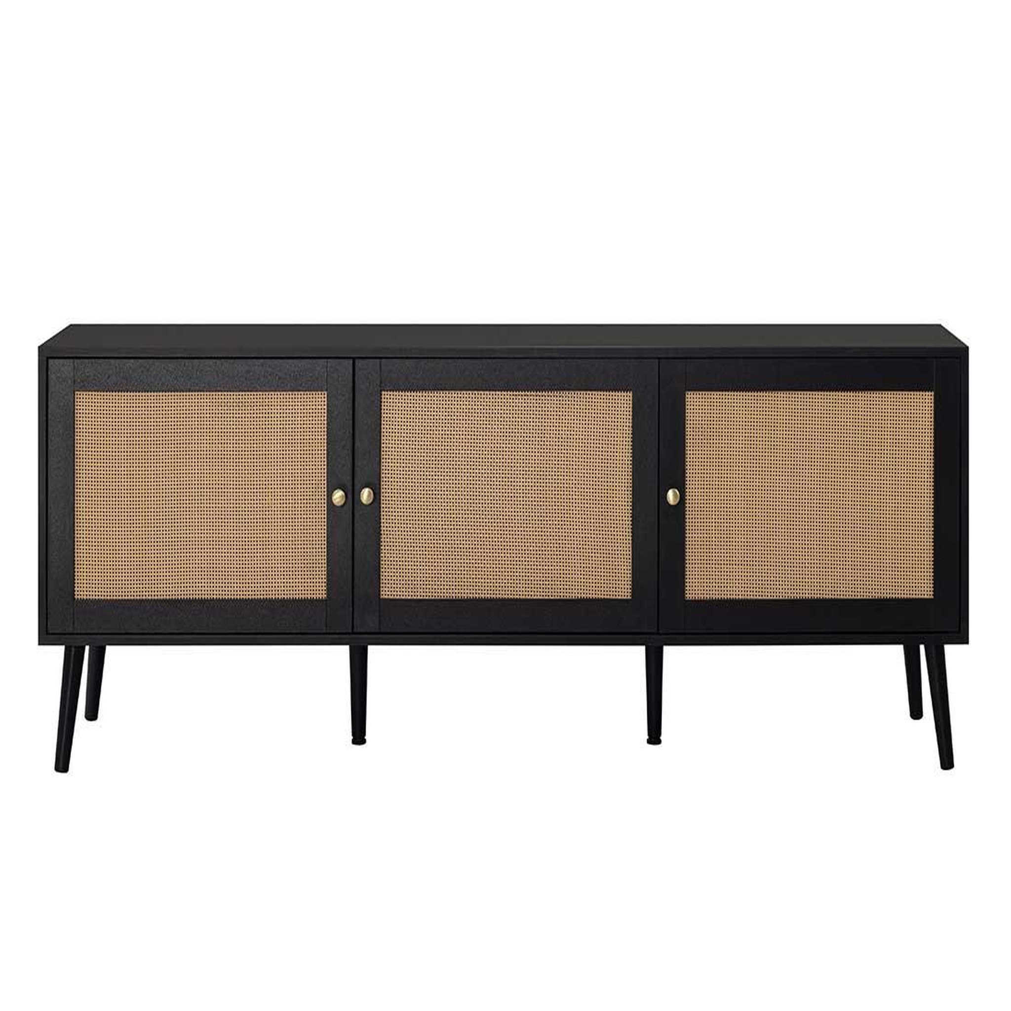 Voir la diapositive 1 : BEST MOBILIER Goto - meuble tv - noir et cannage - 3 portes - 167 cm