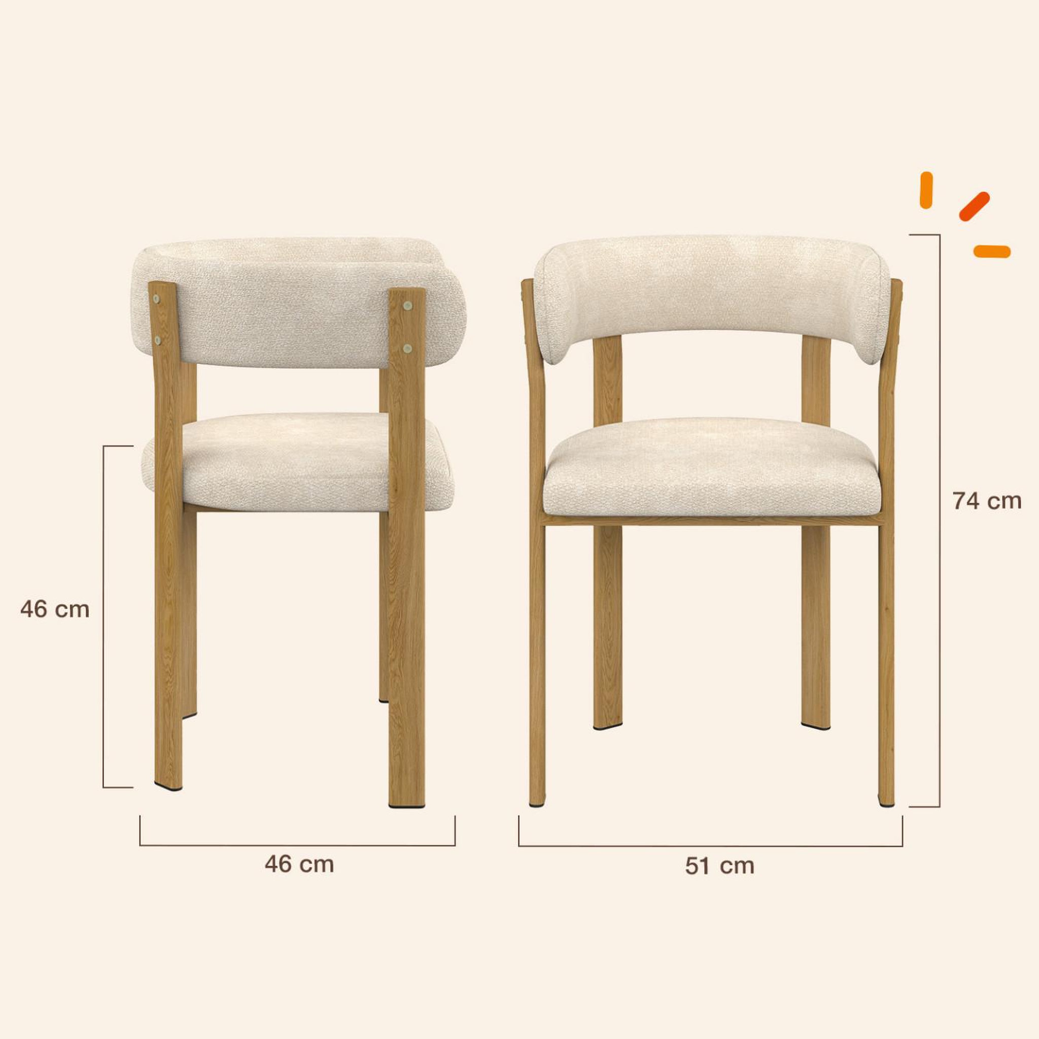 Voir la diapositive 4 : ID MARKET Lot de 2 chaises, fauteuils de table NELLA en métal effet bois et tissu chenille beige pour salle à manger