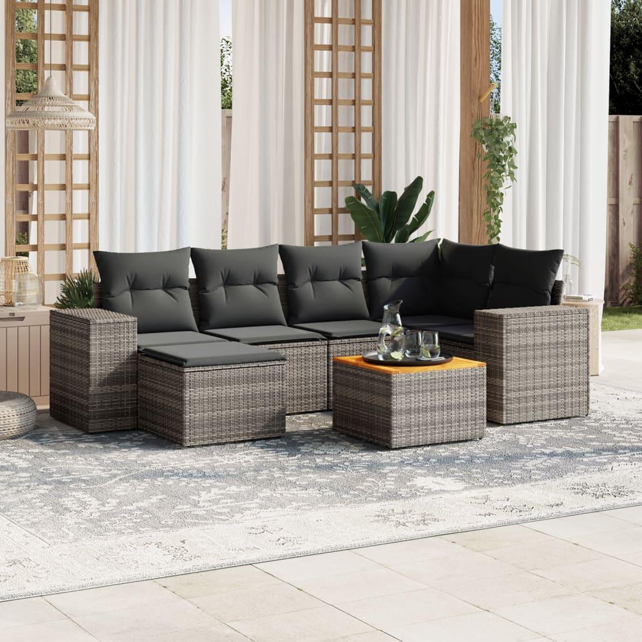 VIDAXL Salon de jardin avec coussins 7 pcs gris resine tressee