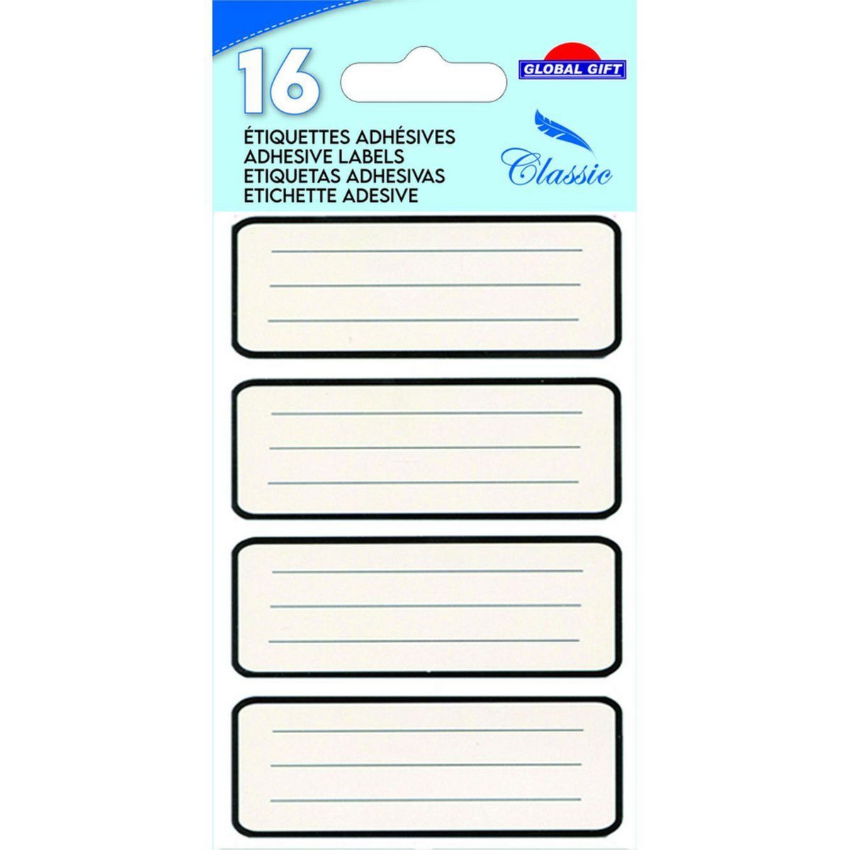 GLOBAL GIFT 16 étiquettes adhésives scolaires - Rectangle allongé noir