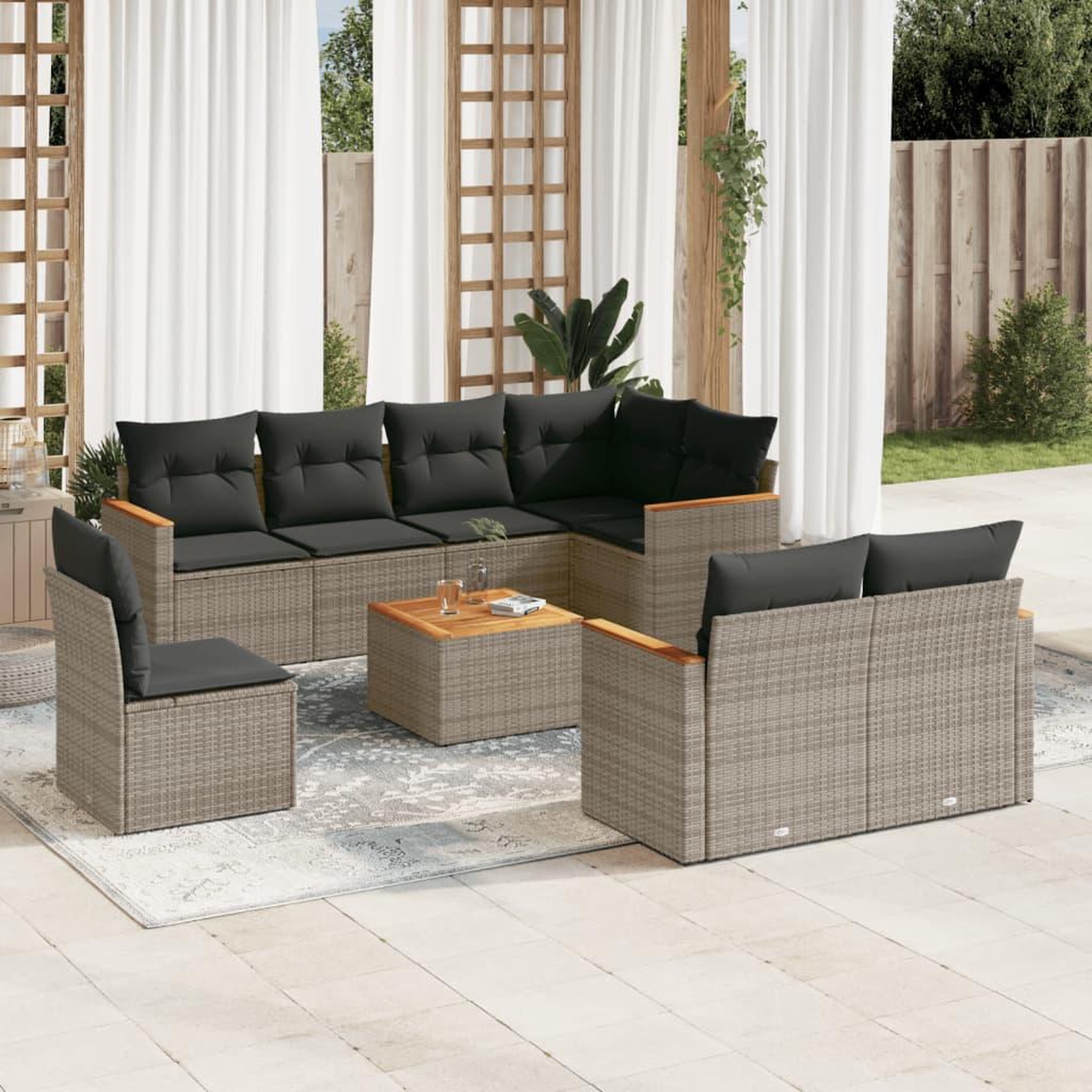 VIDAXL Salon de jardin 9 pcs avec coussins gris resine tressee