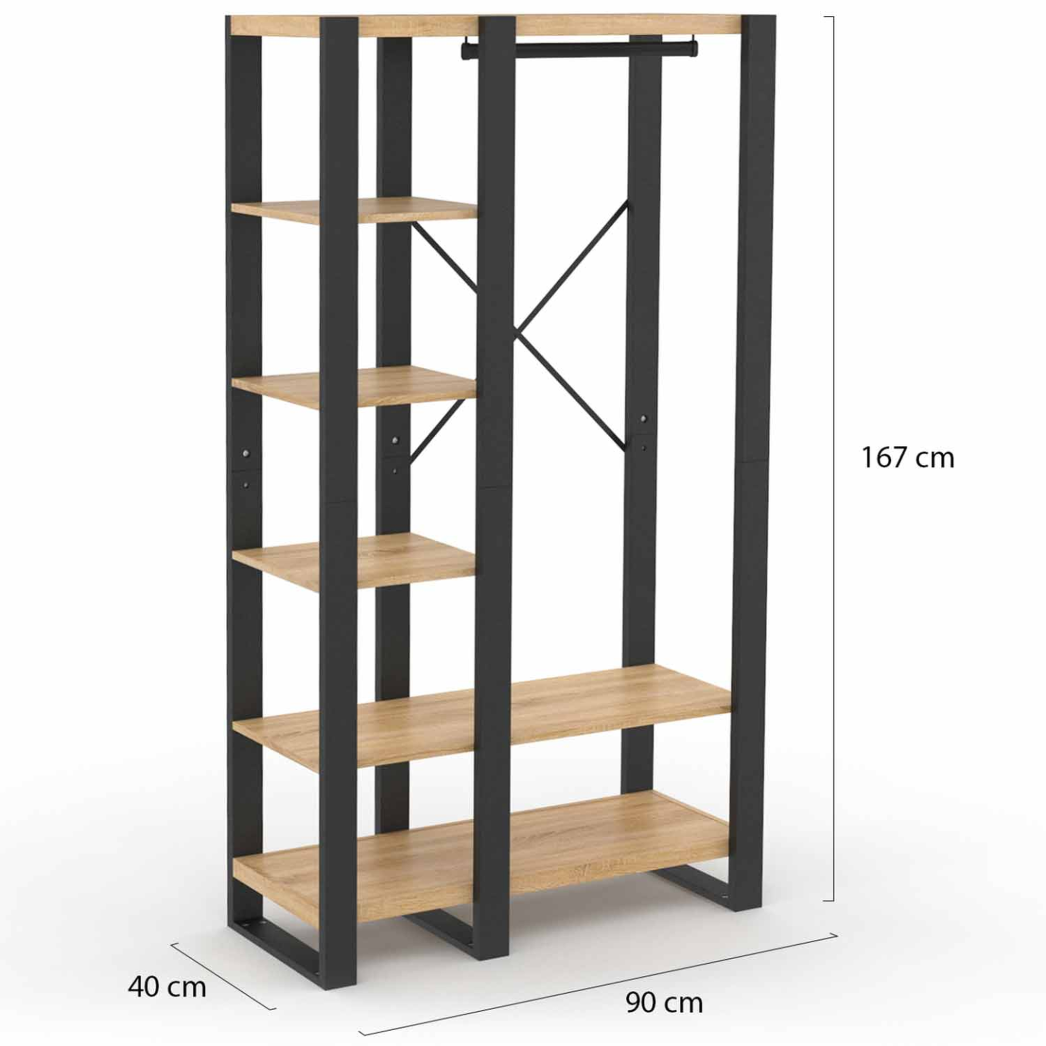 Voir la diapositive 5 : ID MARKET Dressing penderie étagère ONYX bois et noir