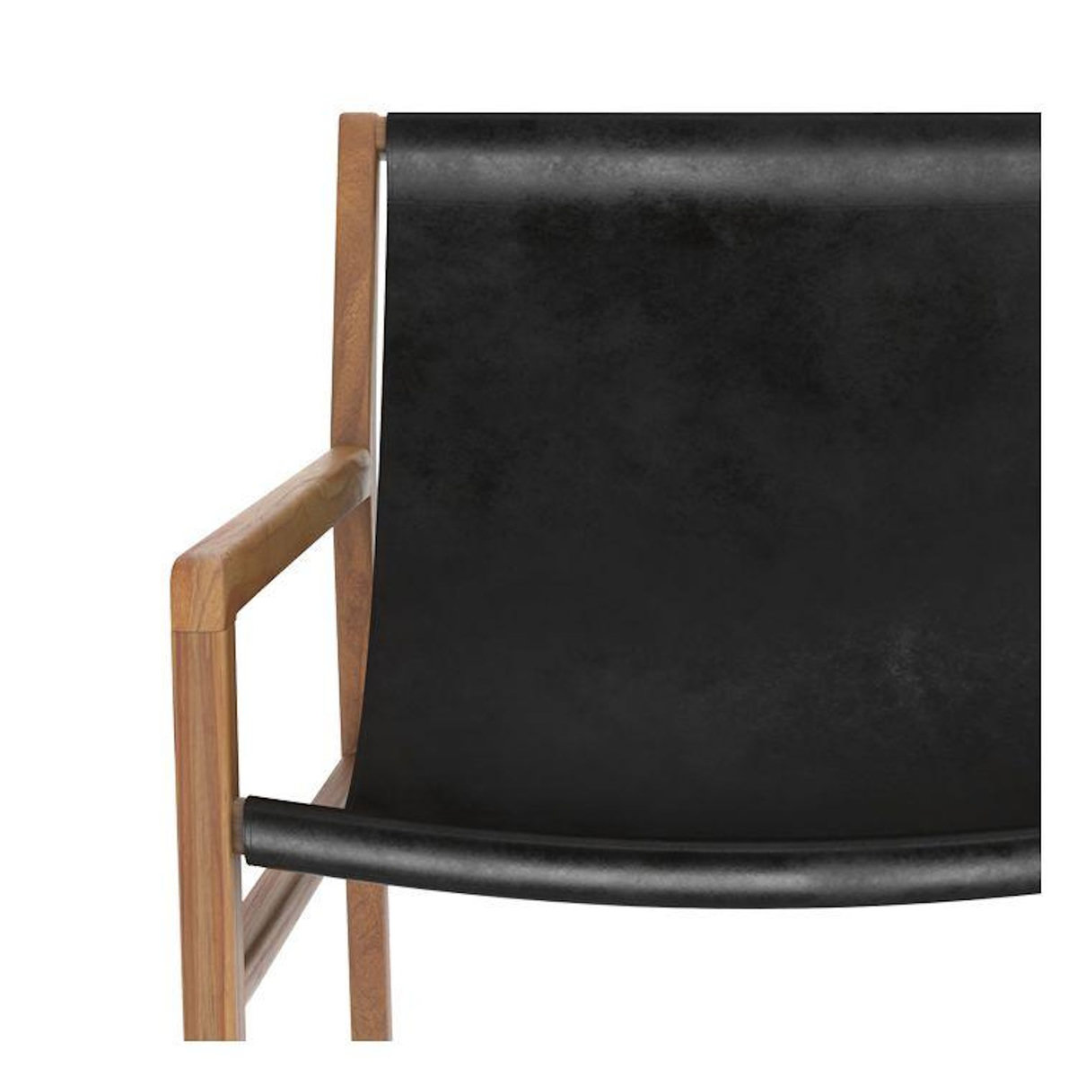 Rendez vous déco Fauteuil lounge en teck et cuir de vachette noir-Apache