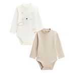 Petit Béguin Lot de 2 bodies bébé col roulé manches longues Cracotte. Coloris disponibles : Beige