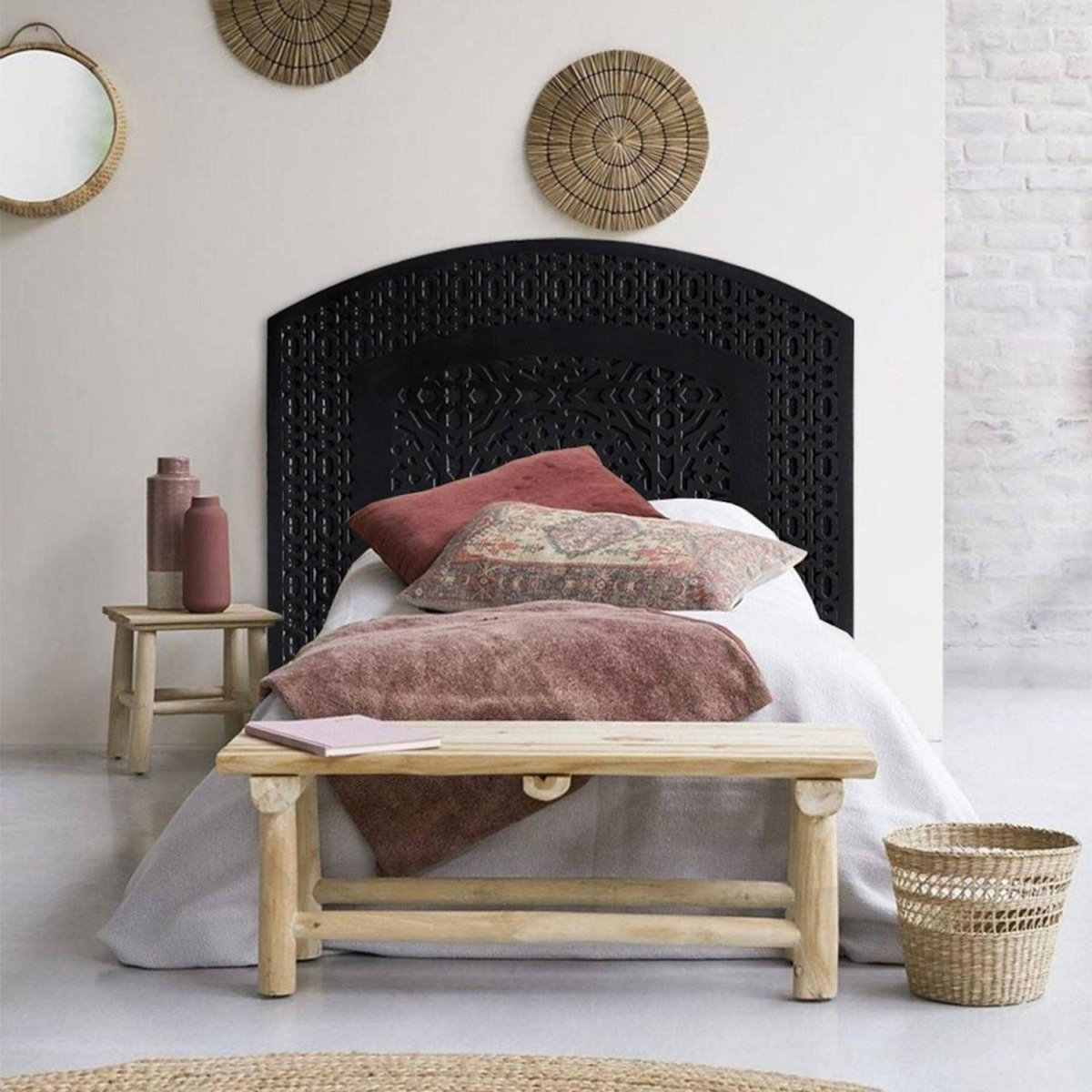 Paris Prix Tête de Lit Orientale en Bois  Sculpté  124cm Noir
