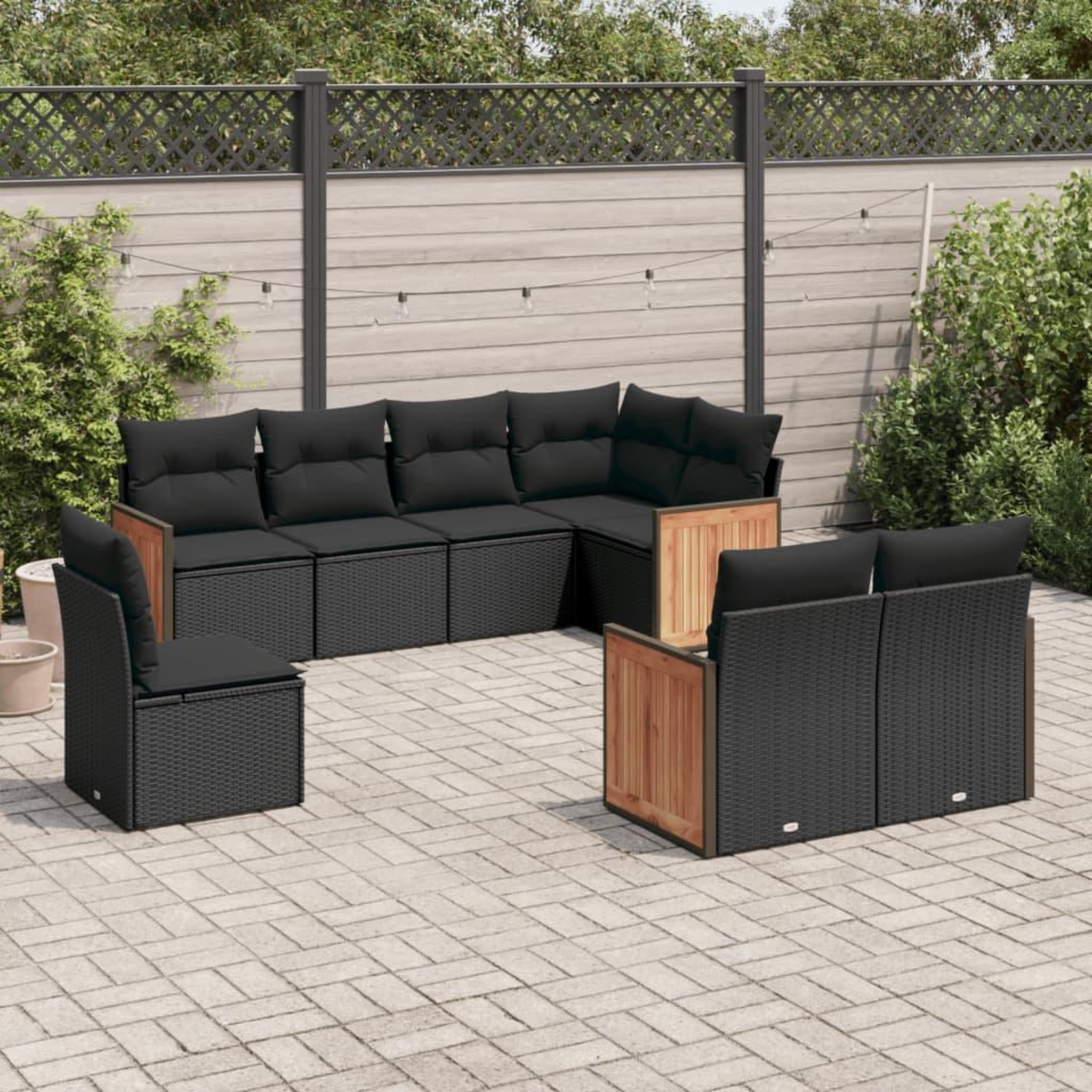VIDAXL Salon de jardin 8 pcs avec coussins noir resine tressee