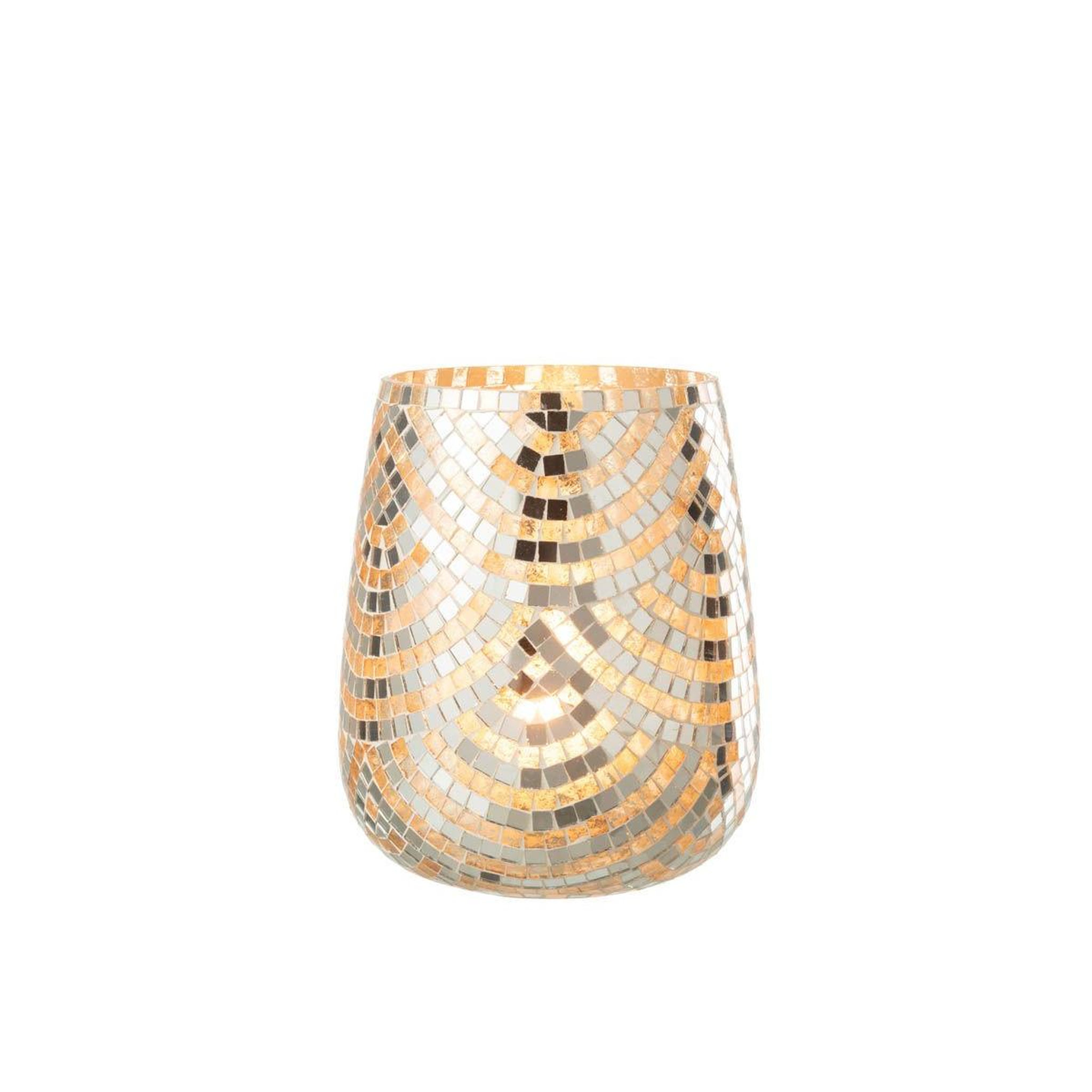 Voir la diapositive 2 : J-LINE Photophore Mosaïque  Linda  21cm Argent & Or