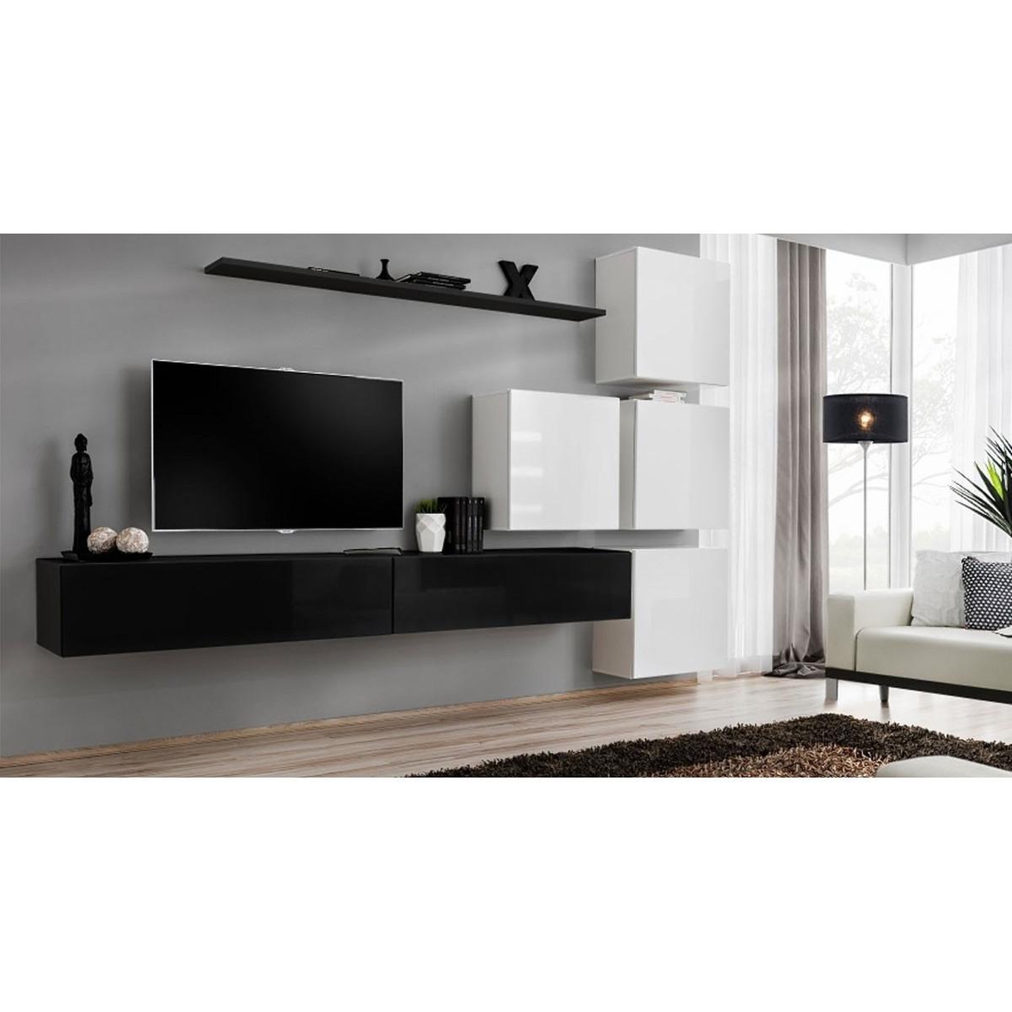 Voir la diapositive 4 : Paris Prix Meuble tv mural design  switch ix  310cm noir & blanc