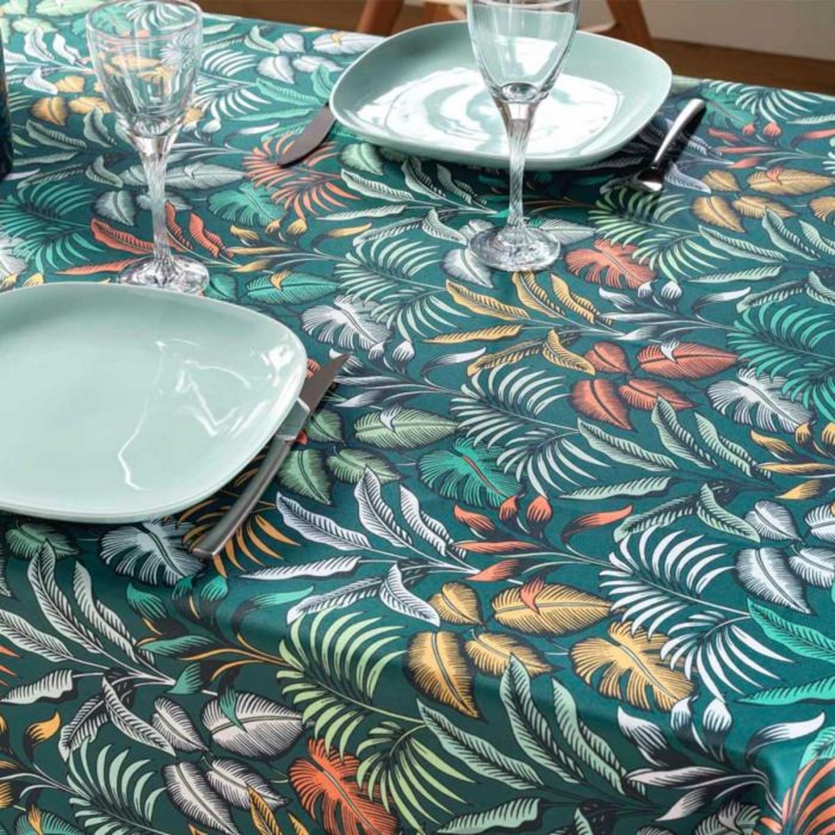 Paris Prix Nappe Antitache Imprimé  Stylis  145x240cm Bleu