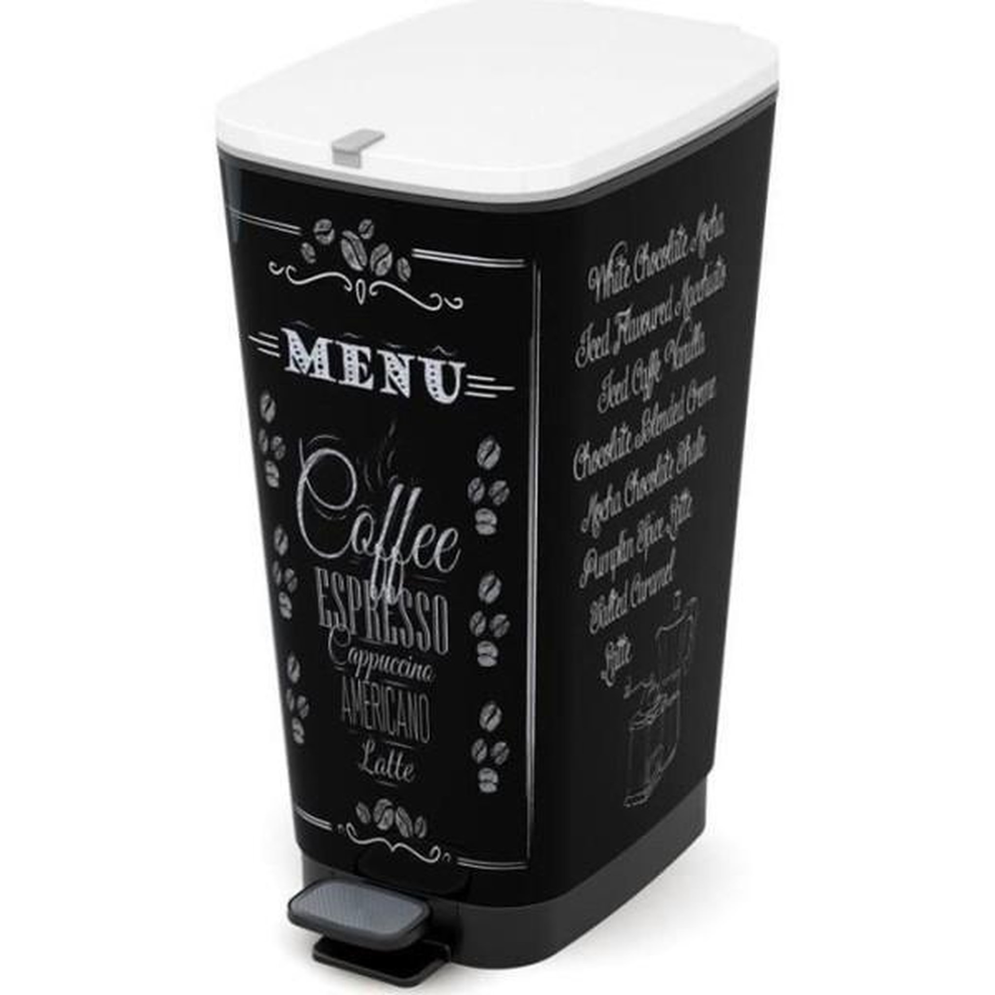 KIS KIS Poubelle de cuisine a pédale - Noir - Motif coffee - 42.5L