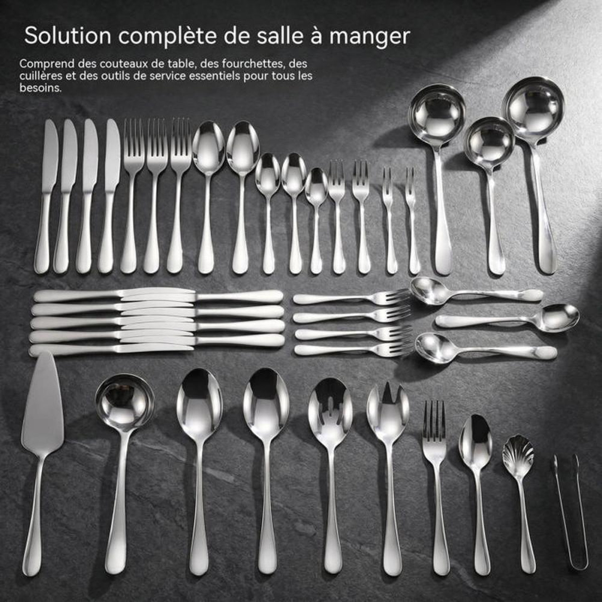 Voir la diapositive 3 : Coffret de couverts inox brossé 72 pièces pour 12 personnes