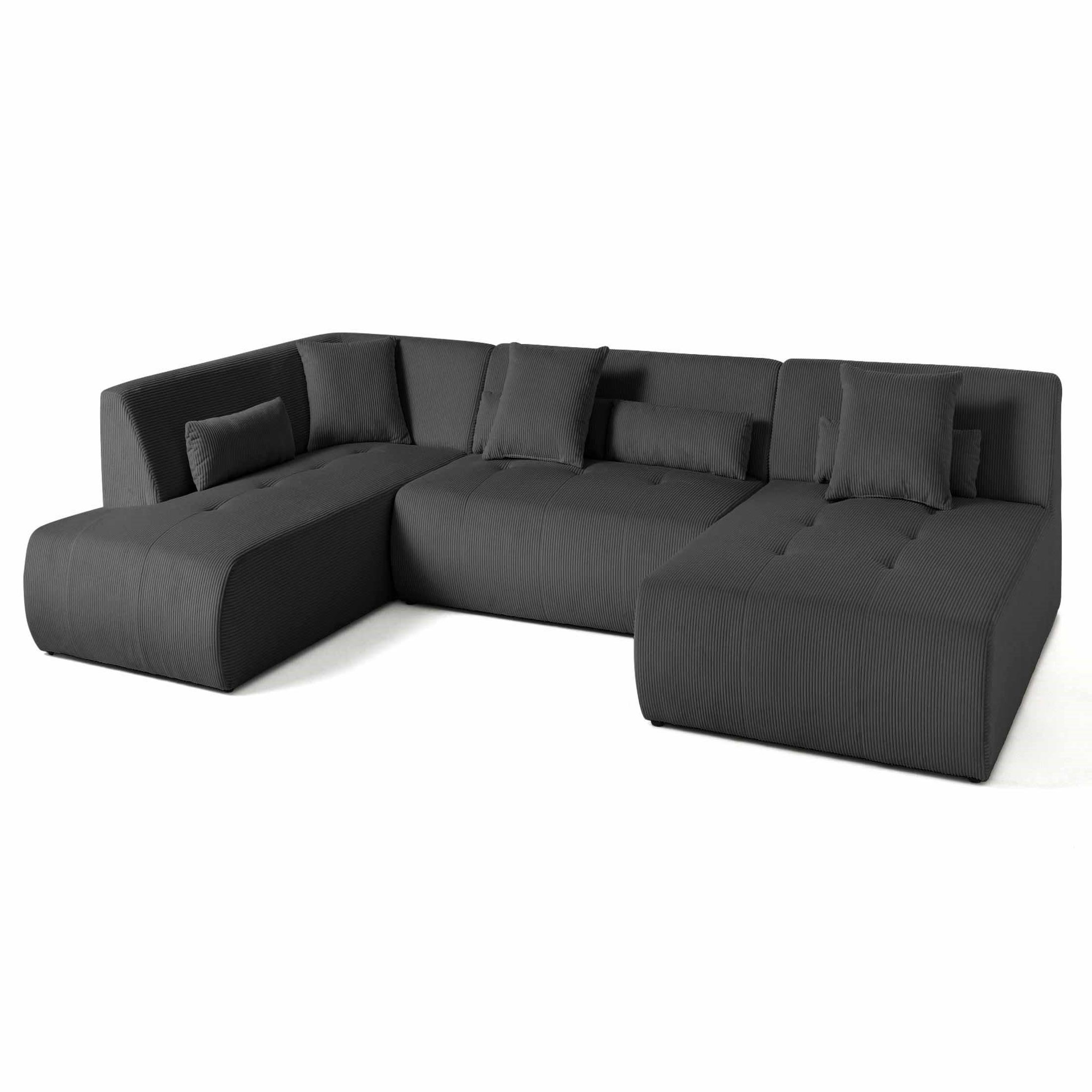 Voir la diapositive 4 : LISA DESIGN Onyx - canapé panoramique d'angle gauche 7 places - en velours côtelé