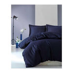 MENZZO Set housse de couette 240x220cm et 2 taies d'oreiller Lovina uni Satin de Coton Bleu foncé