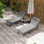 Voir la diapositive 2 : OUTSUNNY Lot de 2 transats bains de soleil pliables inclinables - tétière, matelas épais - métal tissu gris