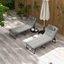 Voir la diapositive 2 : OUTSUNNY Lot de 2 transats bains de soleil pliables inclinables - tétière, matelas épais - métal tissu gris