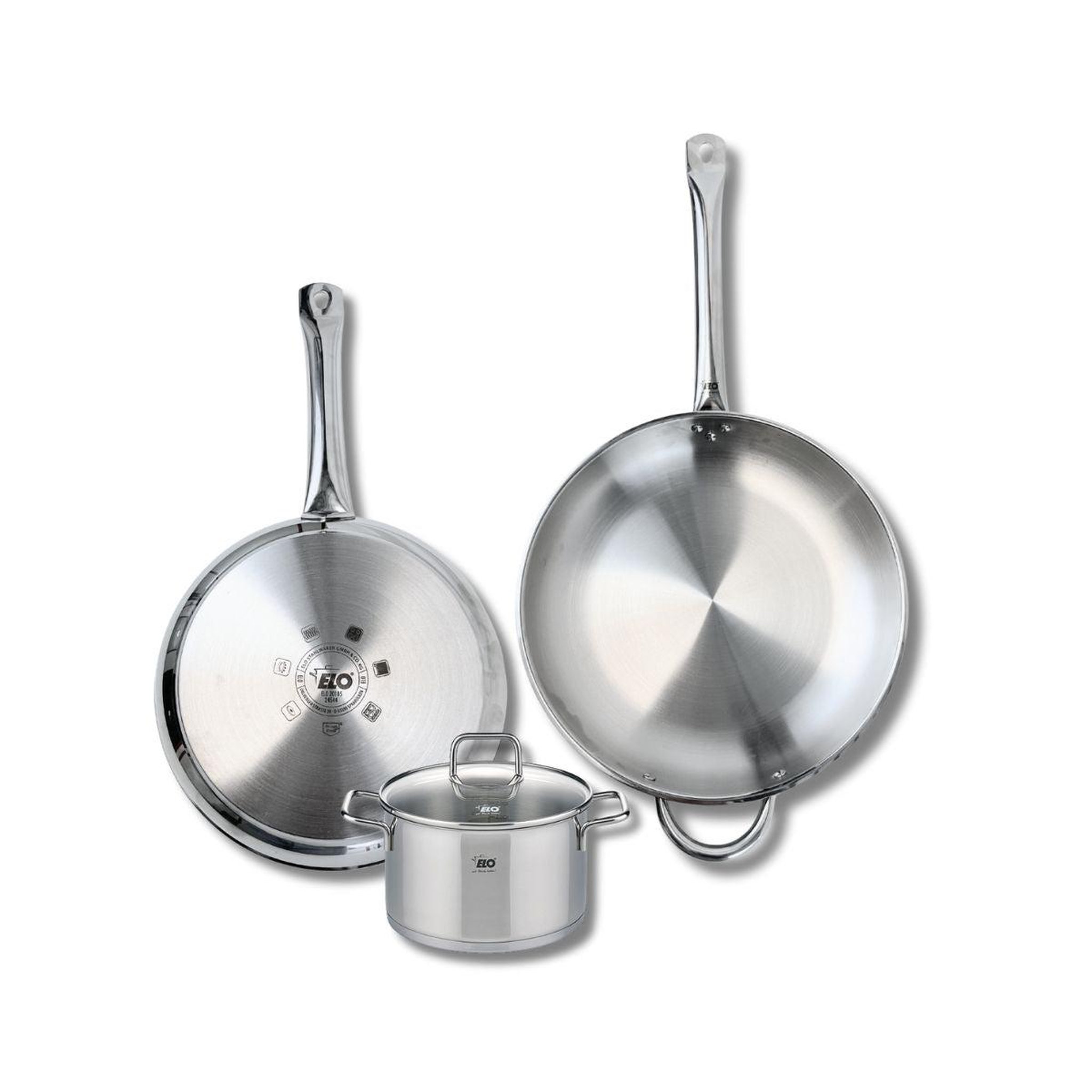 ELO Ensemble de 2 poêles de cuisson 28 et 32 cm et 1 faitout 16 cm elo profi citrin