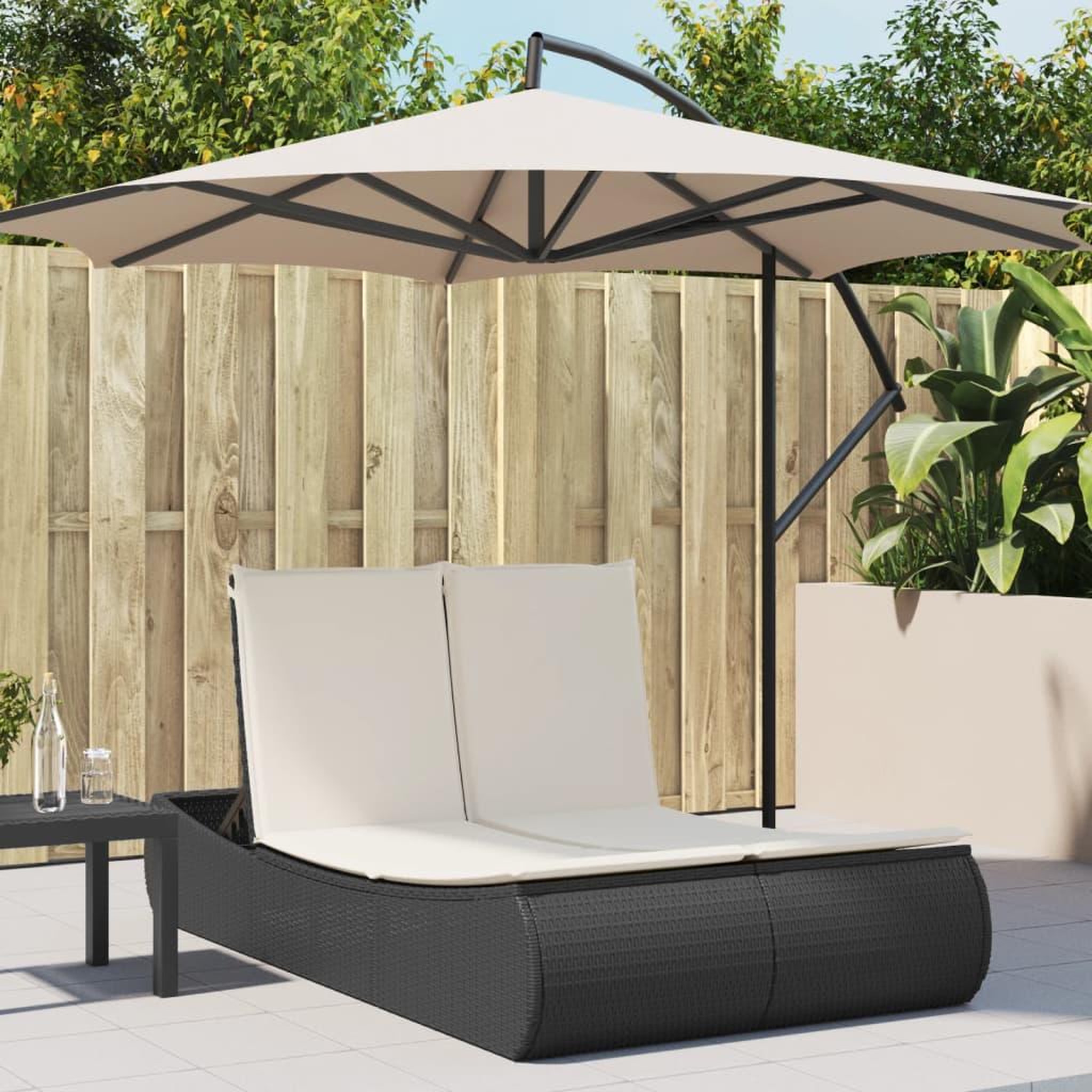 VIDAXL Chaise longue double avec coussins noir resine tressee