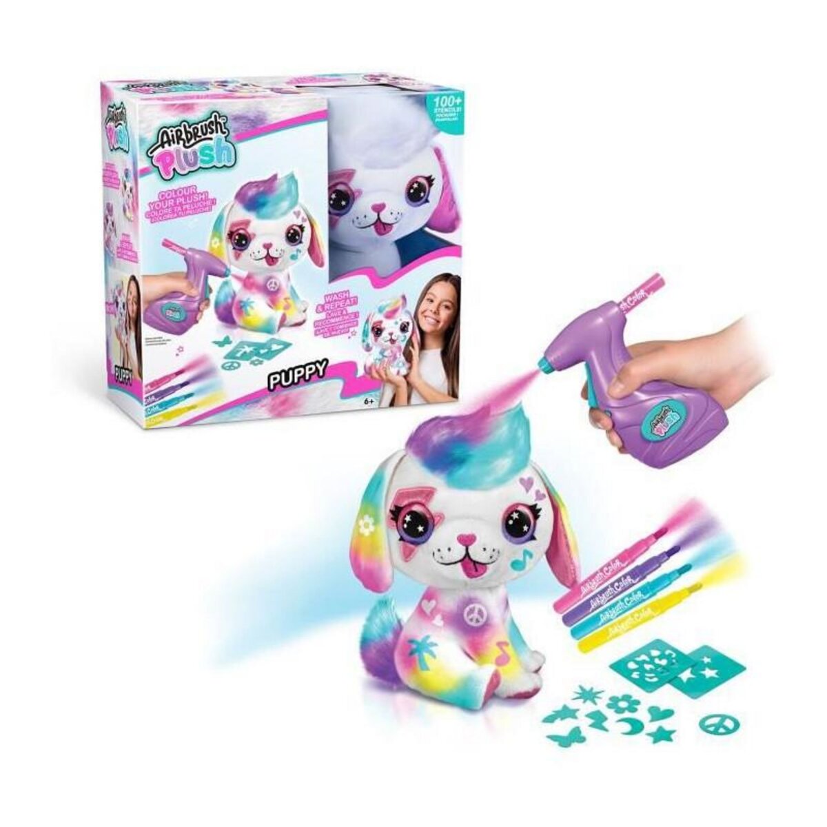 Canal Toys Peluche Airbrush Chiot a personnaliser - Peluche spray art avec feutres et pochoirs - OFG 249 - Canal Toys