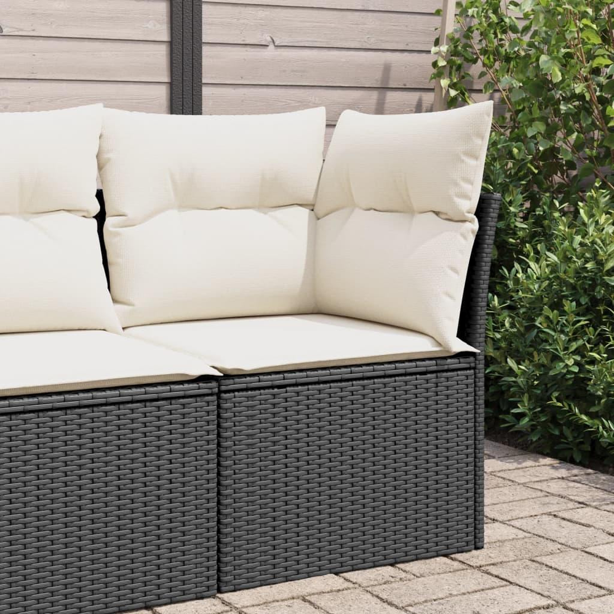 VIDAXL Canape d'angle de jardin avec coussins noir resine tressee