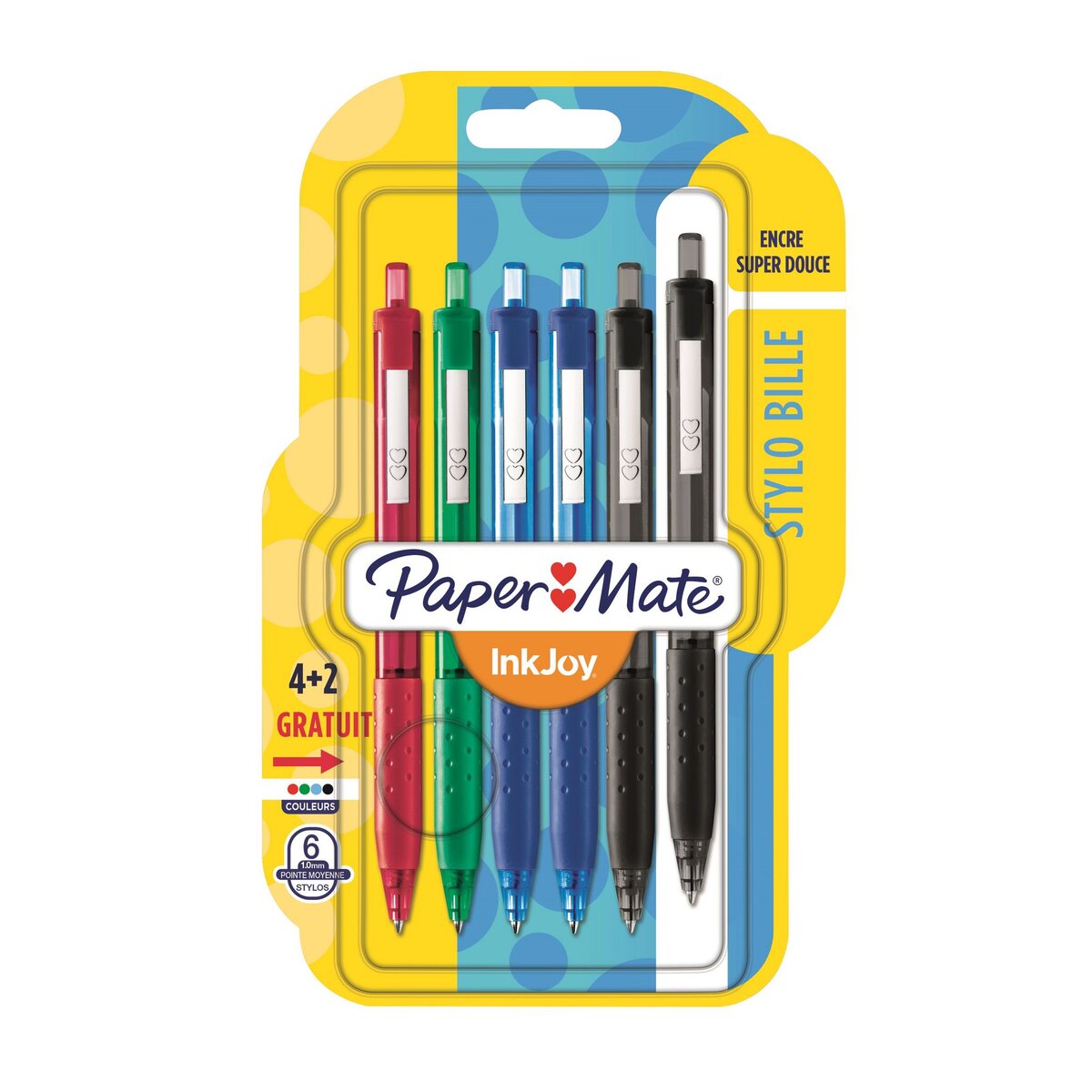 PAPERMATE  Lot de 6 stylos roller rétractable pointe moyenne InkJoy coloris assortis