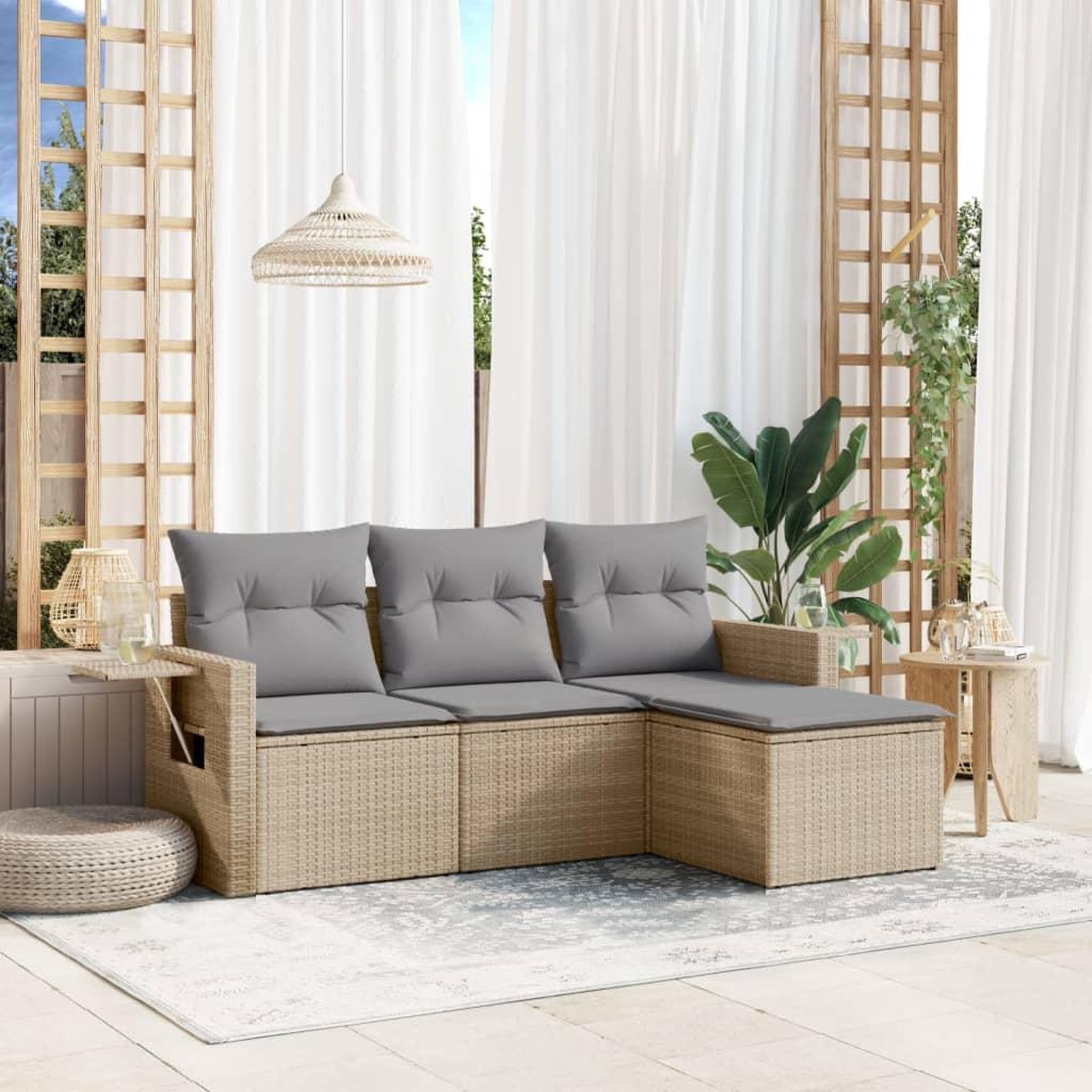 VIDAXL Salon de jardin avec coussins 4 pcs beige resine tressee
