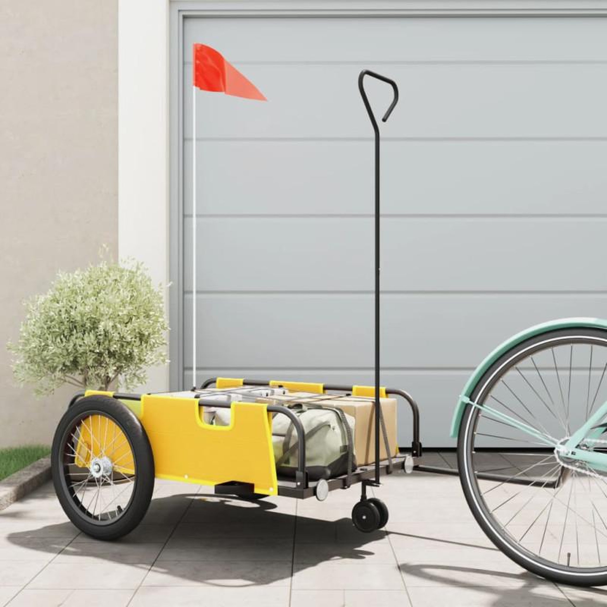 VIDAXL Remorque de vélo jaune et noir tissu oxford et fer