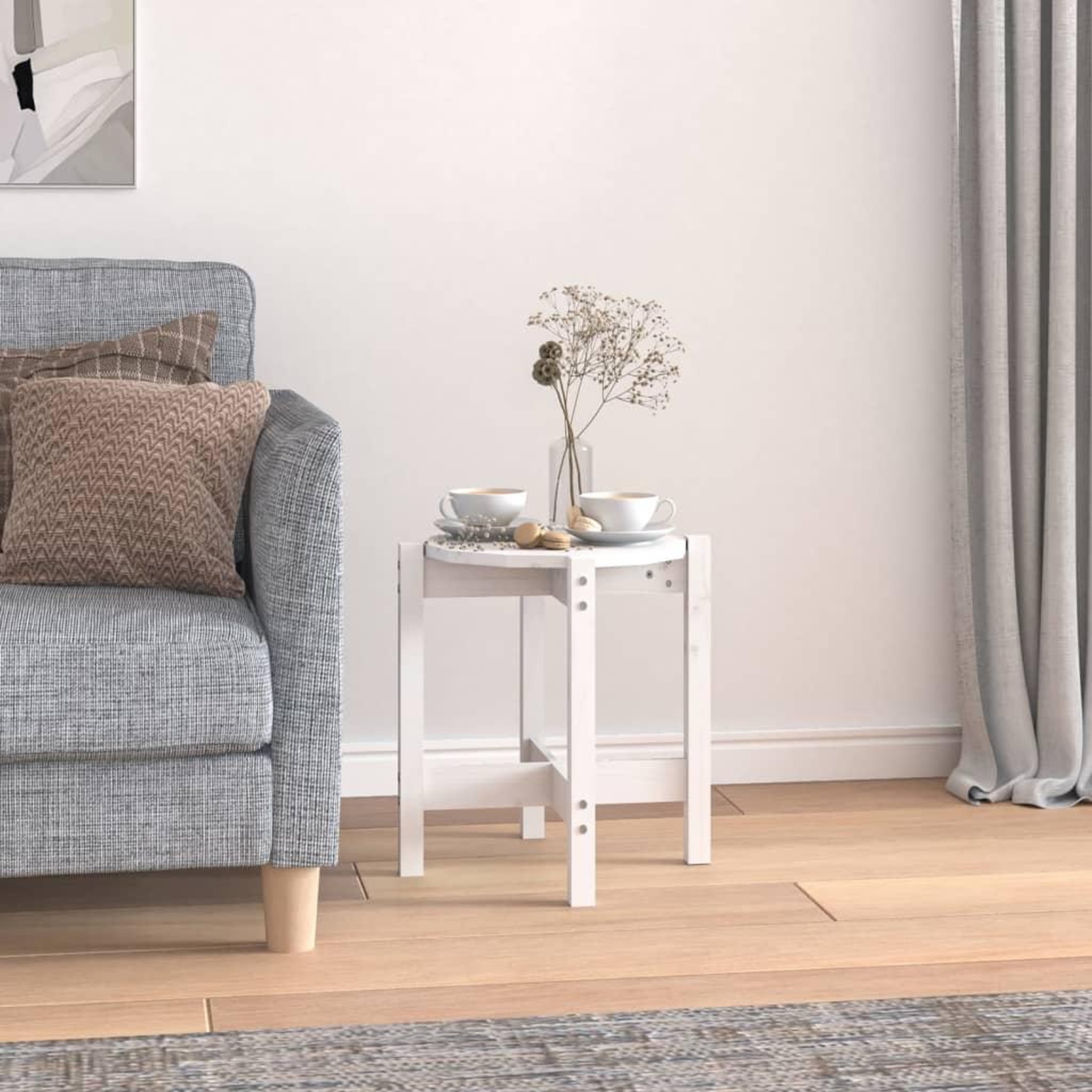 Voir la diapositive 1 : VIDAXL Table basse Blanc Ø 42,5x45 cm Bois massif de pin