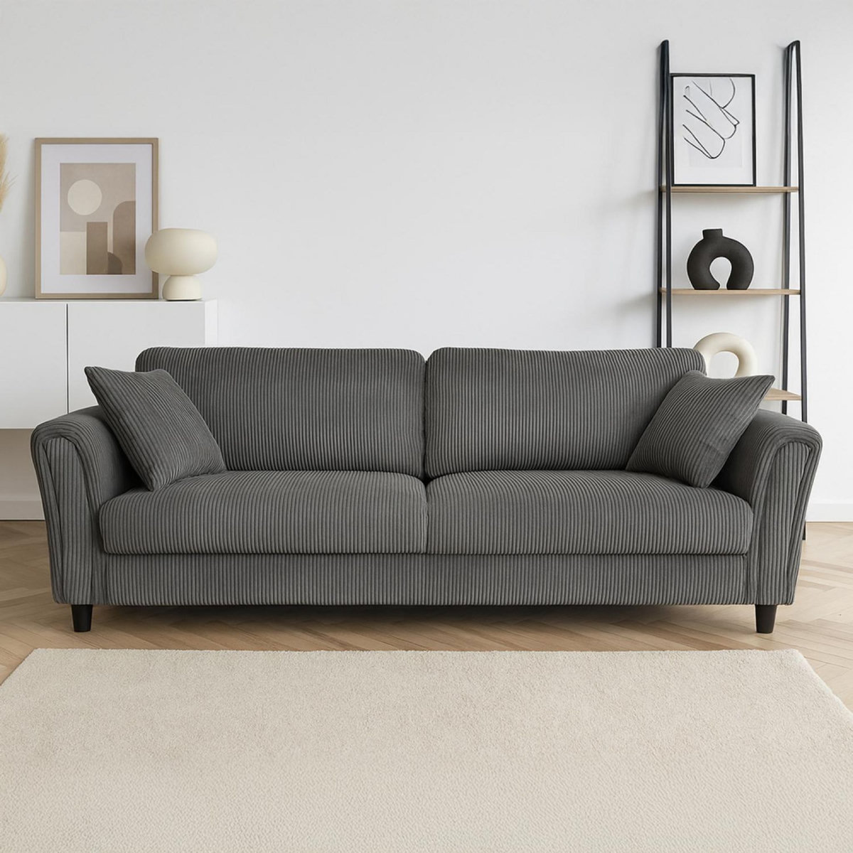 CONCEPT USINE Canapé droit 4 places en velours côtelé gris foncé LUCERNE