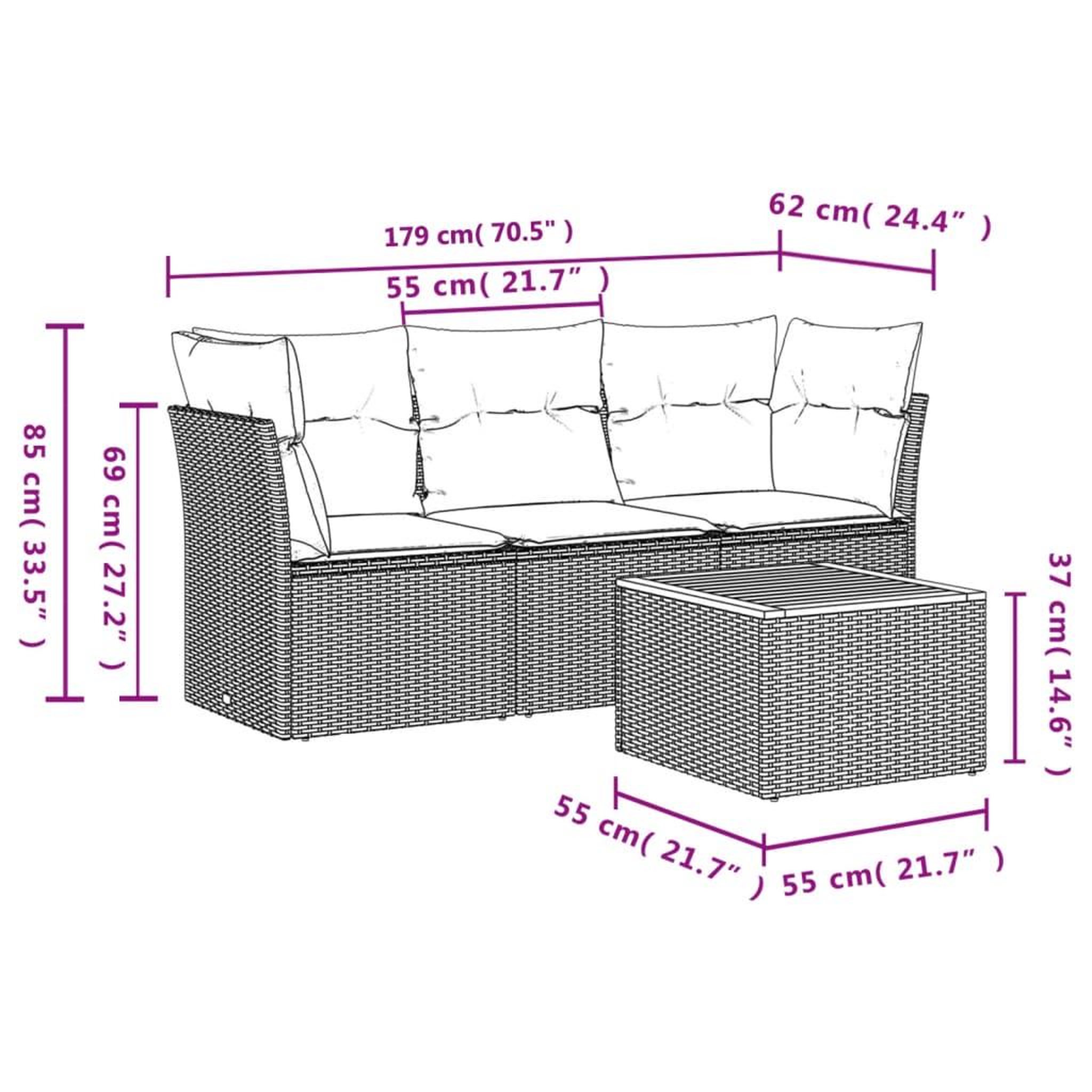 Voir la diapositive 6 : VIDAXL Salon de jardin 4 pcs avec coussins noir resine tressee