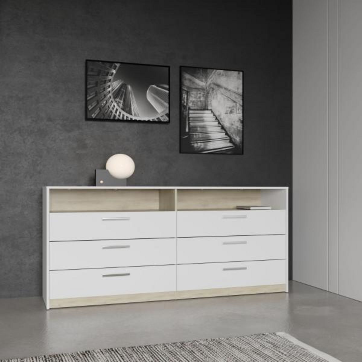 Demeyere Commode - WATSON - 6 tiroirs - Chene Kronberg / Blanc mat - 162,7 x 39,5 x 81,1 cm - DEMEYERE