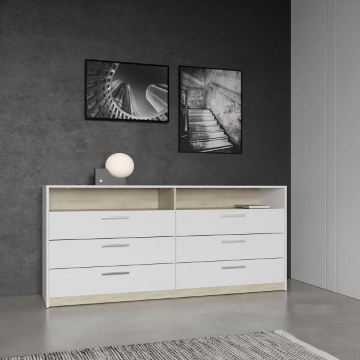 Demeyere Commode - WATSON - 6 tiroirs - Chene Kronberg / Blanc mat - 162,7 x 39,5 x 81,1 cm - DEMEYERE