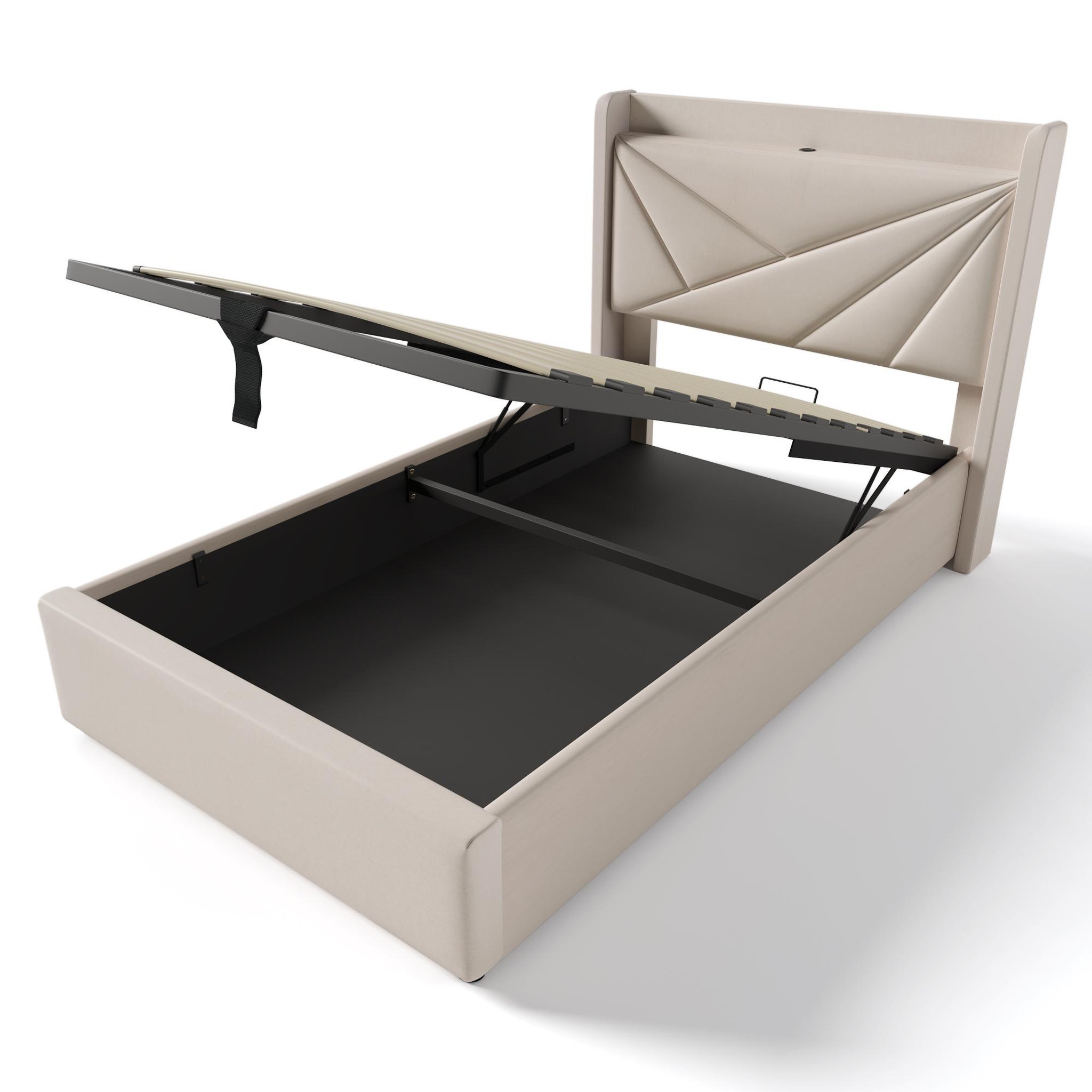 Voir la diapositive 6 : MERAX Lit coffre avec sommier et USB Lin