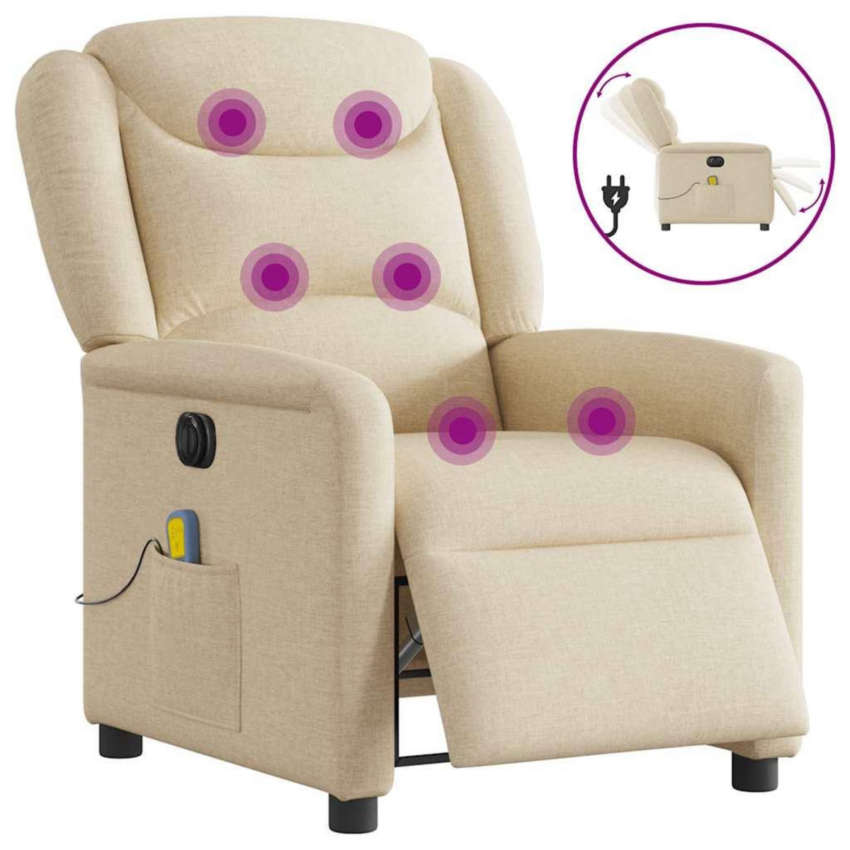 VIDAXL Fauteuil inclinable de massage electrique creme tissu