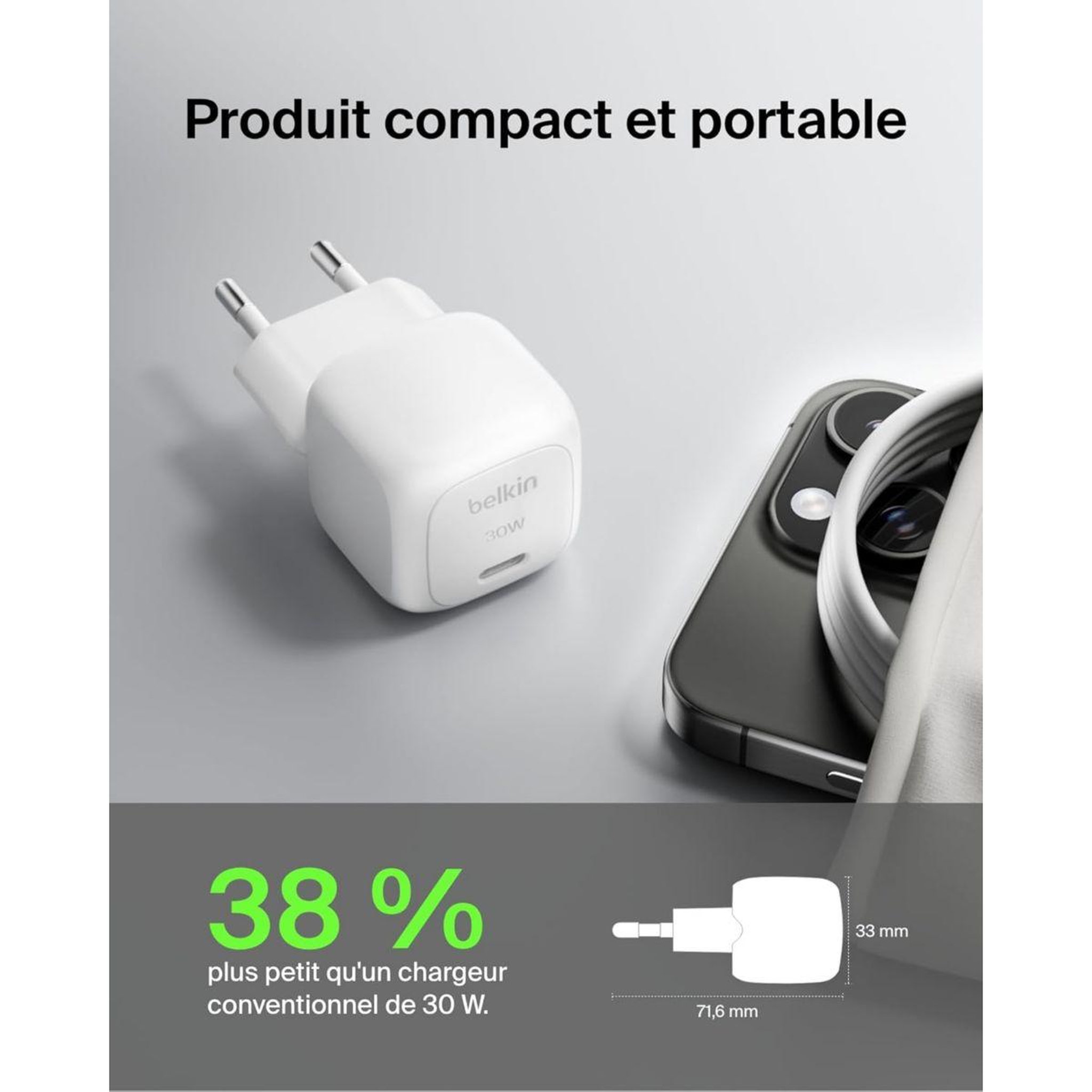 Voir la diapositive 5 : Belkin Chargeur 30w usb charge rapide pps blanc