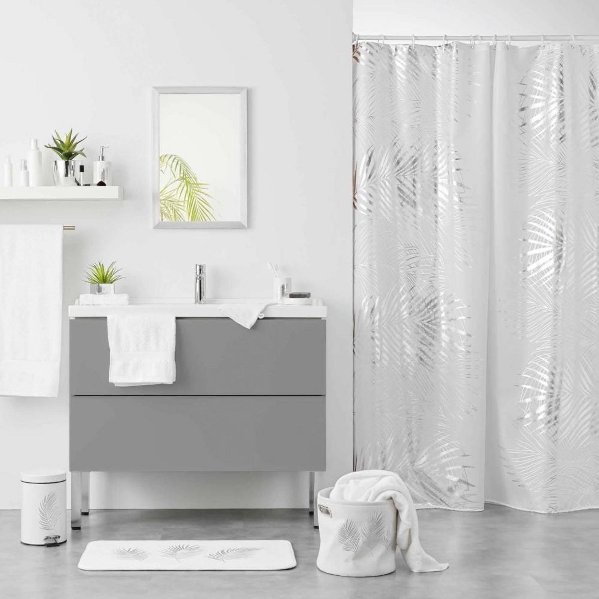 Douceur d'Intérieur Rideau de douche polyester 180x200 Orbella blanc argent