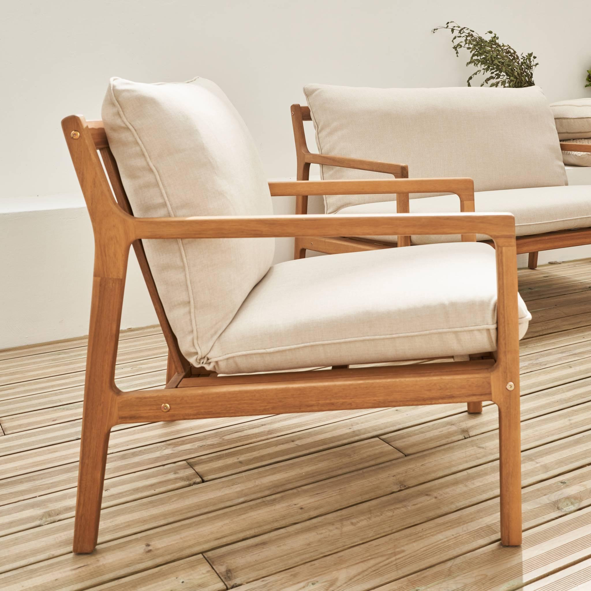 Voir la diapositive 3 : SWEEEK Salon de jardin en bois d'acacia 4 places beige. NALDA. coussins gansés et déhoussables